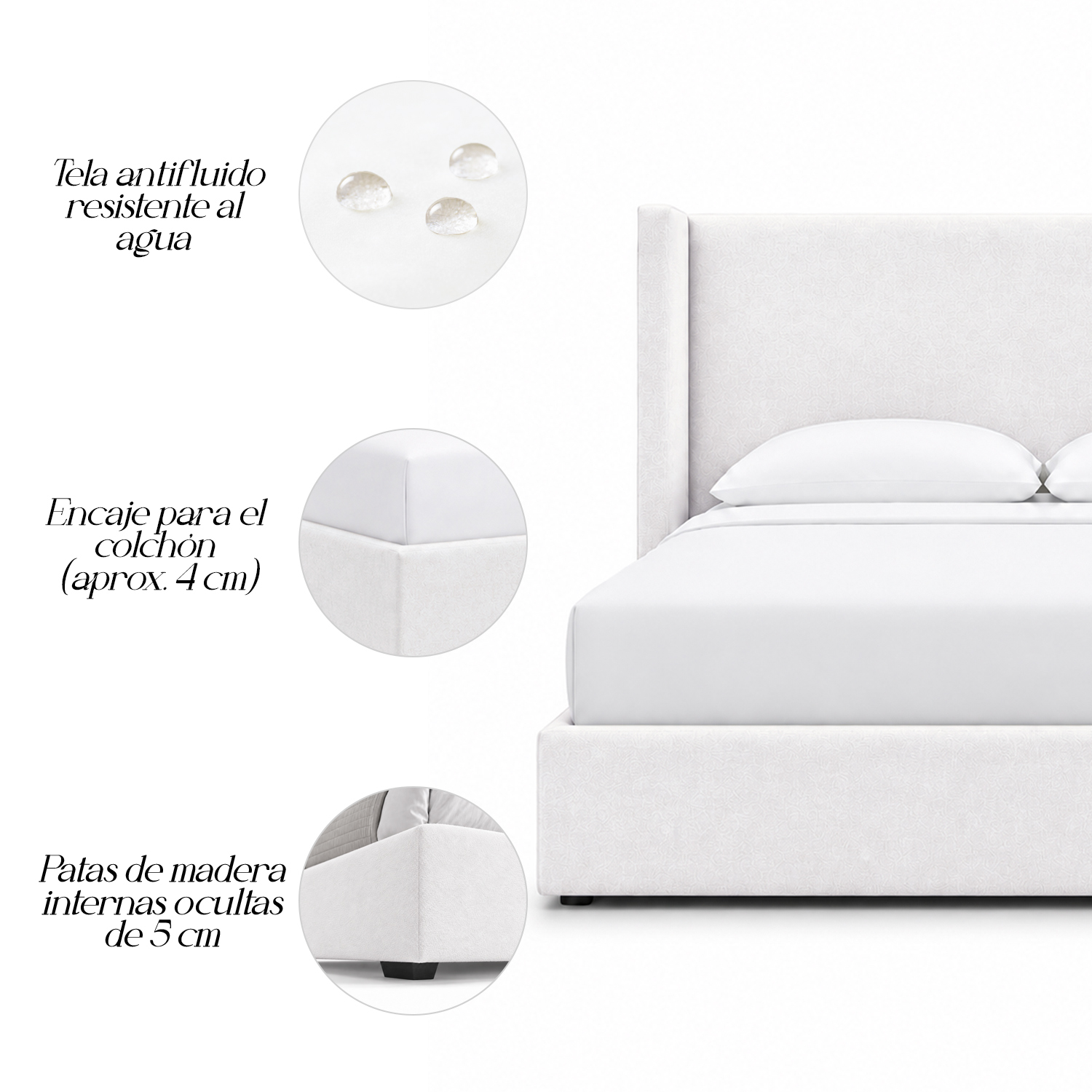 CAMA TAPIZADA LISA NAIA CRUDO 1.5 PLZ - 6