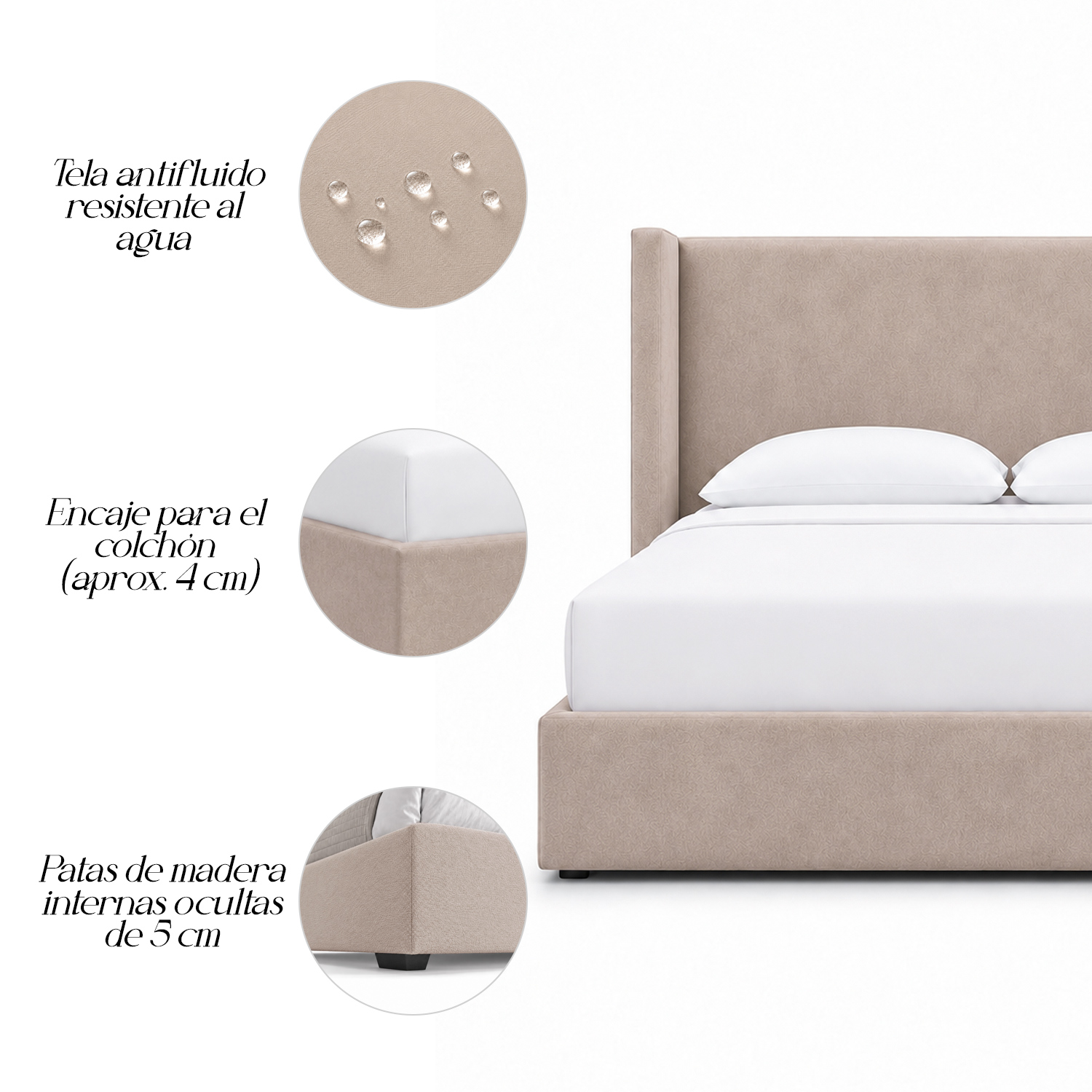 CAMA TAPIZADA LISA NAIA TRIGO 1.5 PLZ - 5
