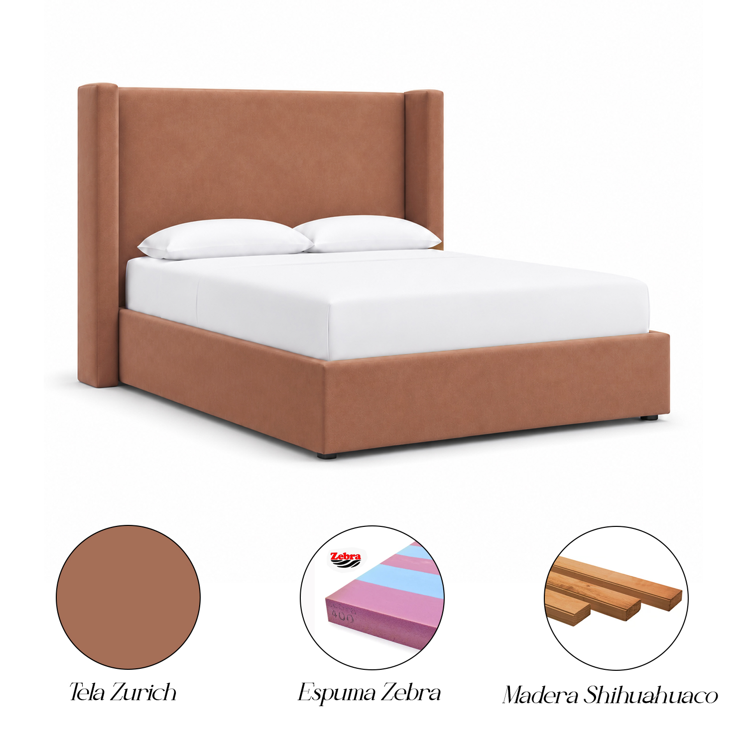 CAMA TAPIZADA LISA NAIA DURAZNO 1.5 PLZ - 6
