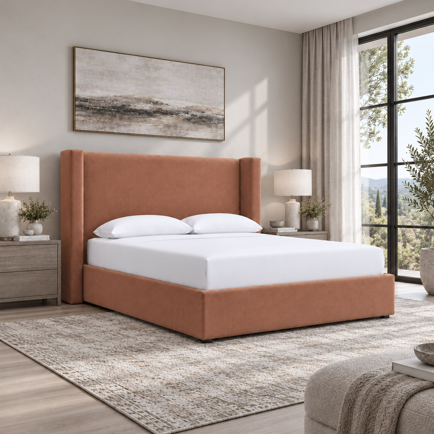 CAMA TAPIZADA LISA NAIA DURAZNO QUEEN - 4