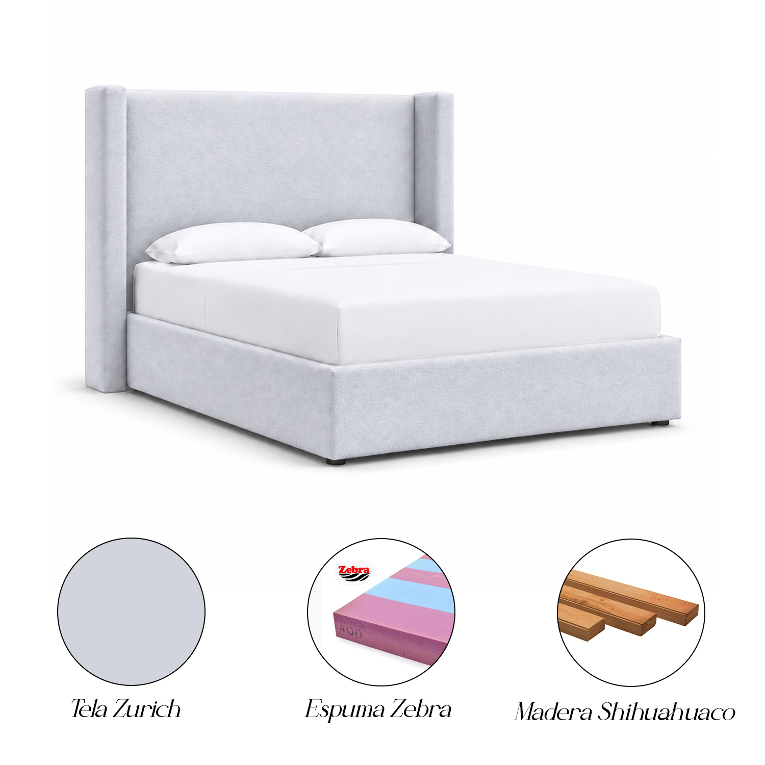 CAMA TAPIZADA LISA NAIA PLATA 1.5 PLZ - 6