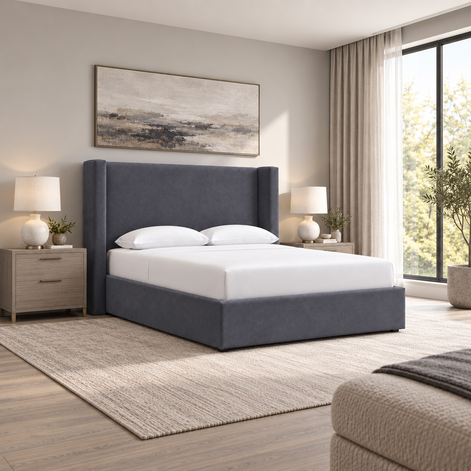 CAMA TAPIZADA LISA NAIA GRIS OSCURO 1.5 PLZ - 4