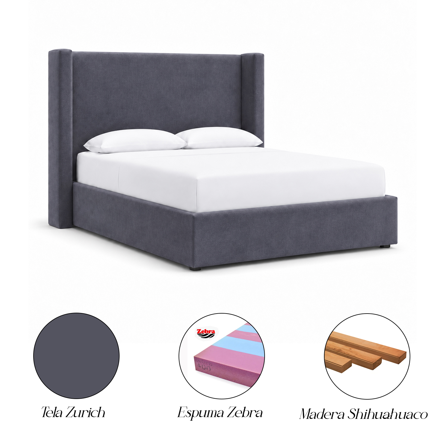 CAMA TAPIZADA LISA NAIA GRIS OSCURO 1.5 PLZ - 6