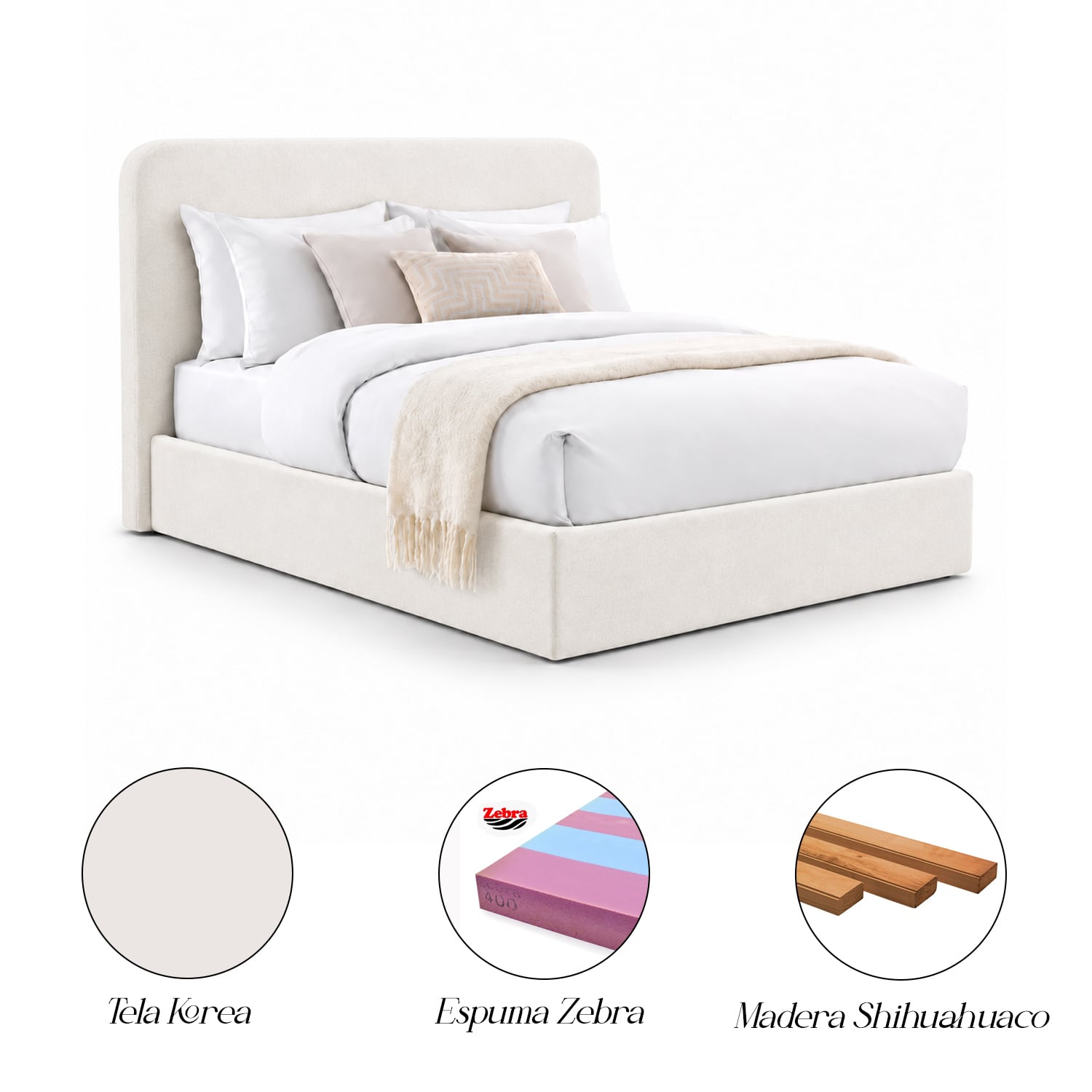 CAMA TAPIZADA LISA GALA CURVO CRUDO 1.5 PLZ - 5