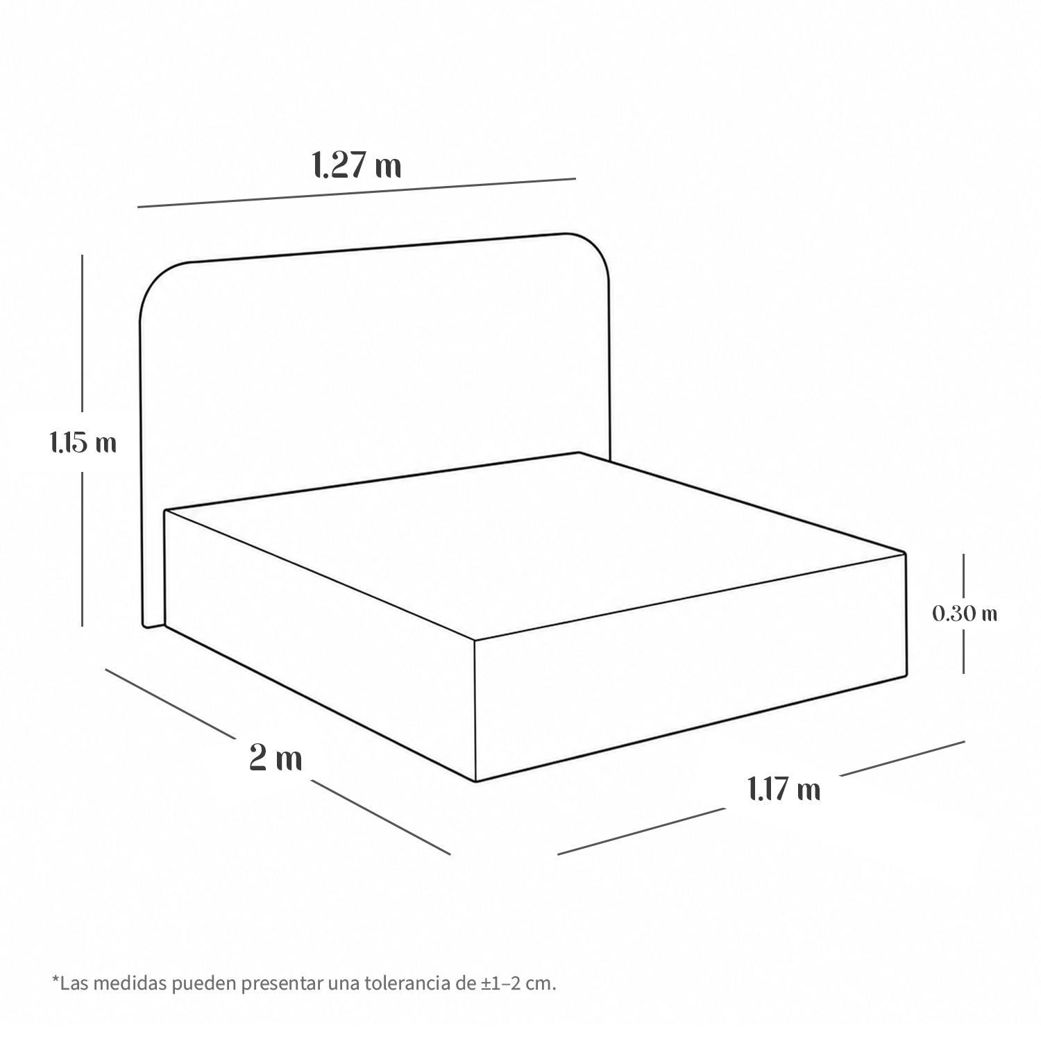 CAMA TAPIZADA LISA GALA CURVO CRUDO 1.5 PLZ - 6