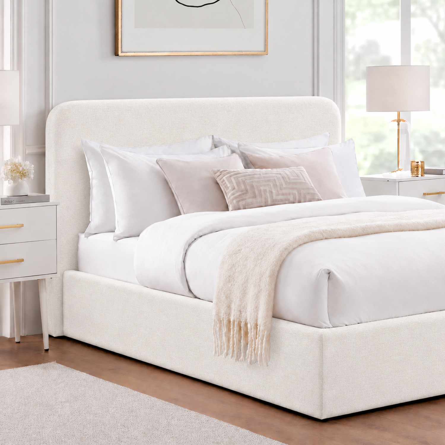 CAMA TAPIZADA LISA GALA CURVO CRUDO QUEEN - 2
