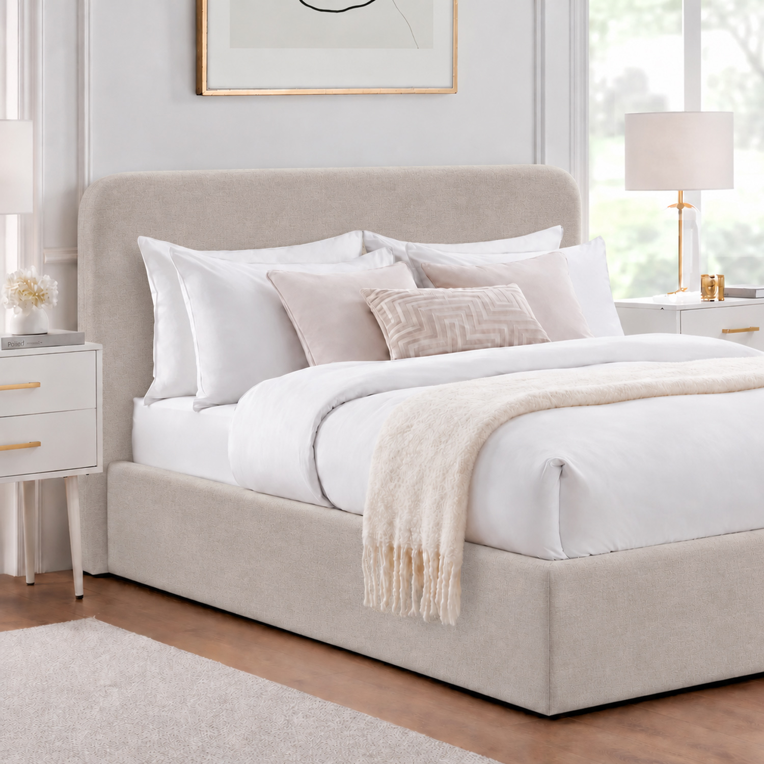 CAMA TAPIZADA LISA GALA CURVO BEIGE 1.5 PLZ - 2