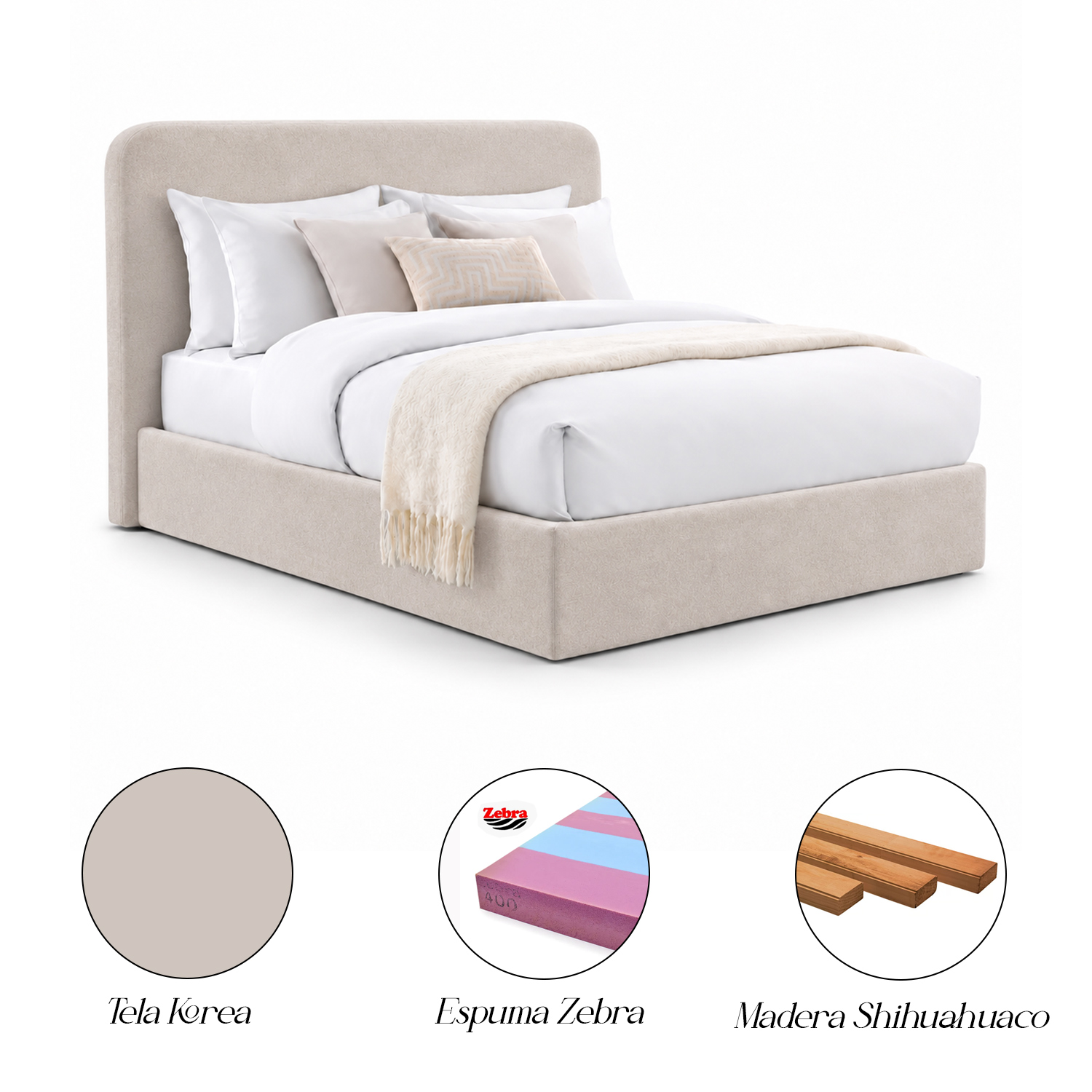 CAMA TAPIZADA LISA GALA CURVO BEIGE 1.5 PLZ - 5