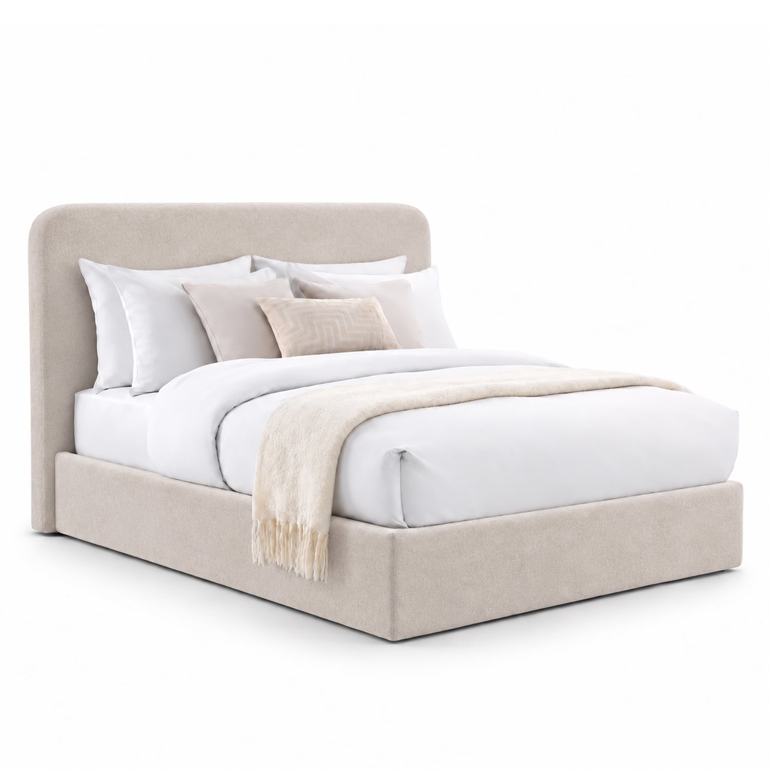 CAMA TAPIZADA LISA GALA CURVO BEIGE QUEEN - 1
