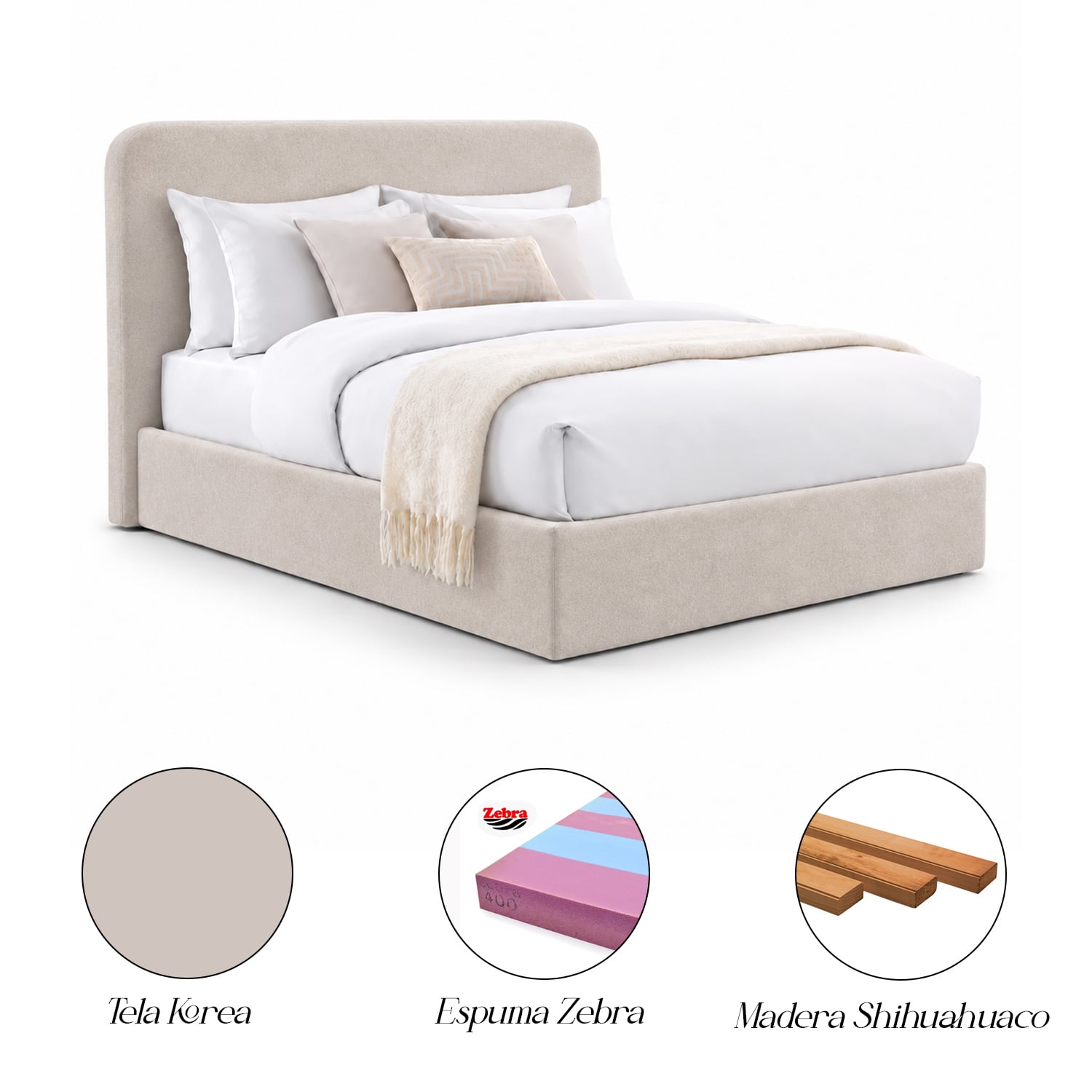CAMA TAPIZADA LISA GALA CURVO BEIGE QUEEN - 5