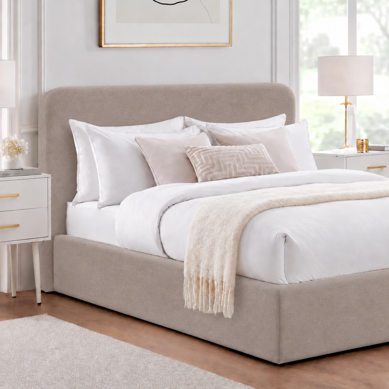 CAMA TAPIZADA LISA GALA CURVO TRIGO 1.5 PLZ - 2
