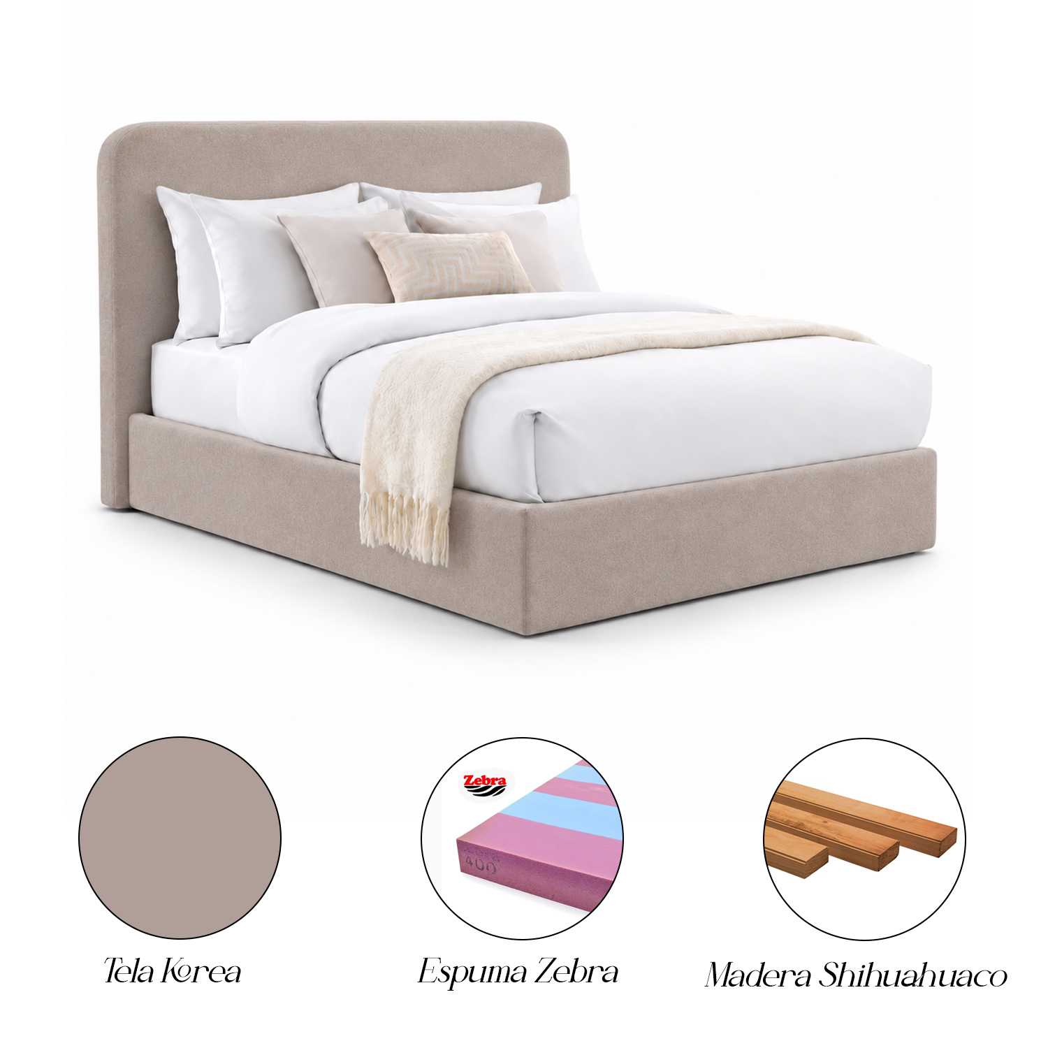 CAMA TAPIZADA LISA GALA CURVO TRIGO 1.5 PLZ - 5