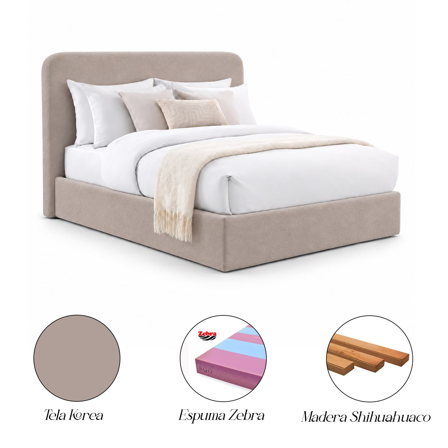 CAMA TAPIZADA LISA GALA CURVO TRIGO QUEEN - 5