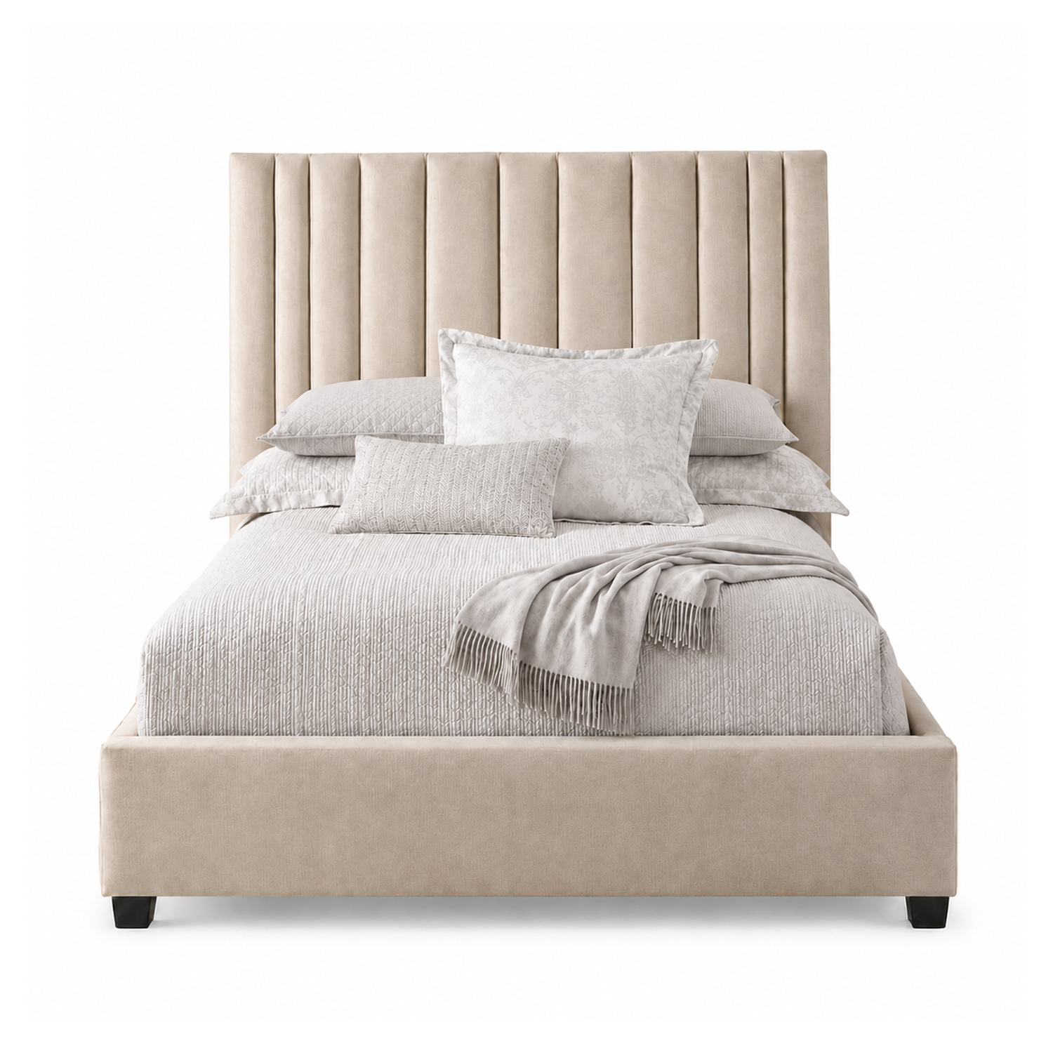 CAMA TAPIZADA LISTÓN ABBA BEIGE 1.5 PLZ - 1