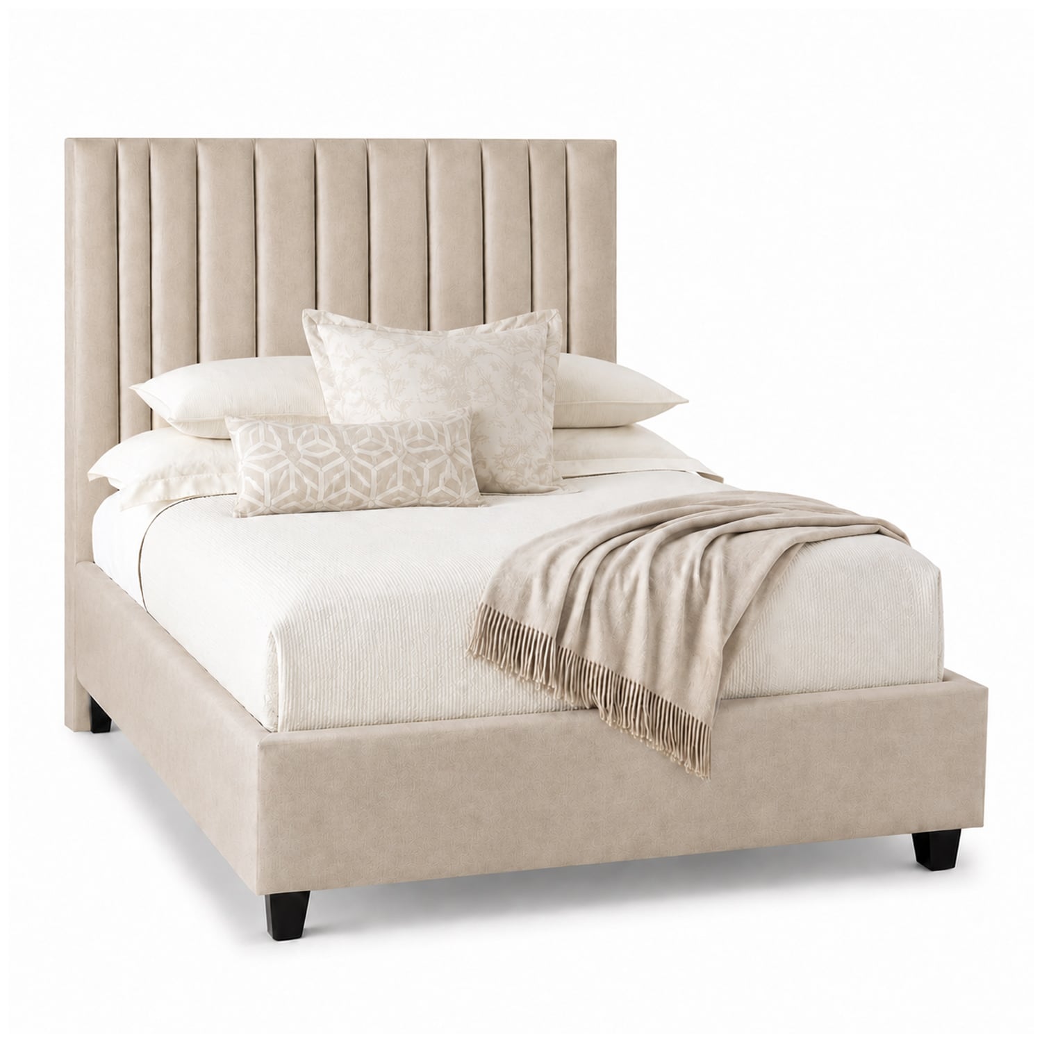 CAMA TAPIZADA LISTÓN ABBA BEIGE QUEEN - 2