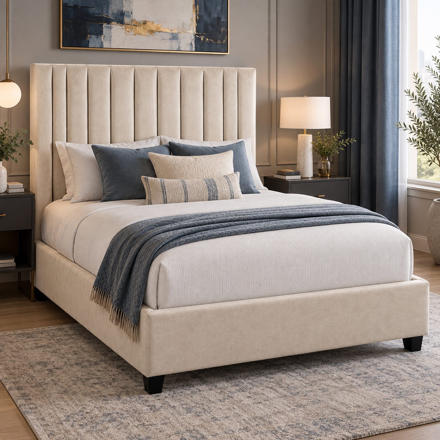 CAMA TAPIZADA LISTÓN ABBA BEIGE QUEEN - 3