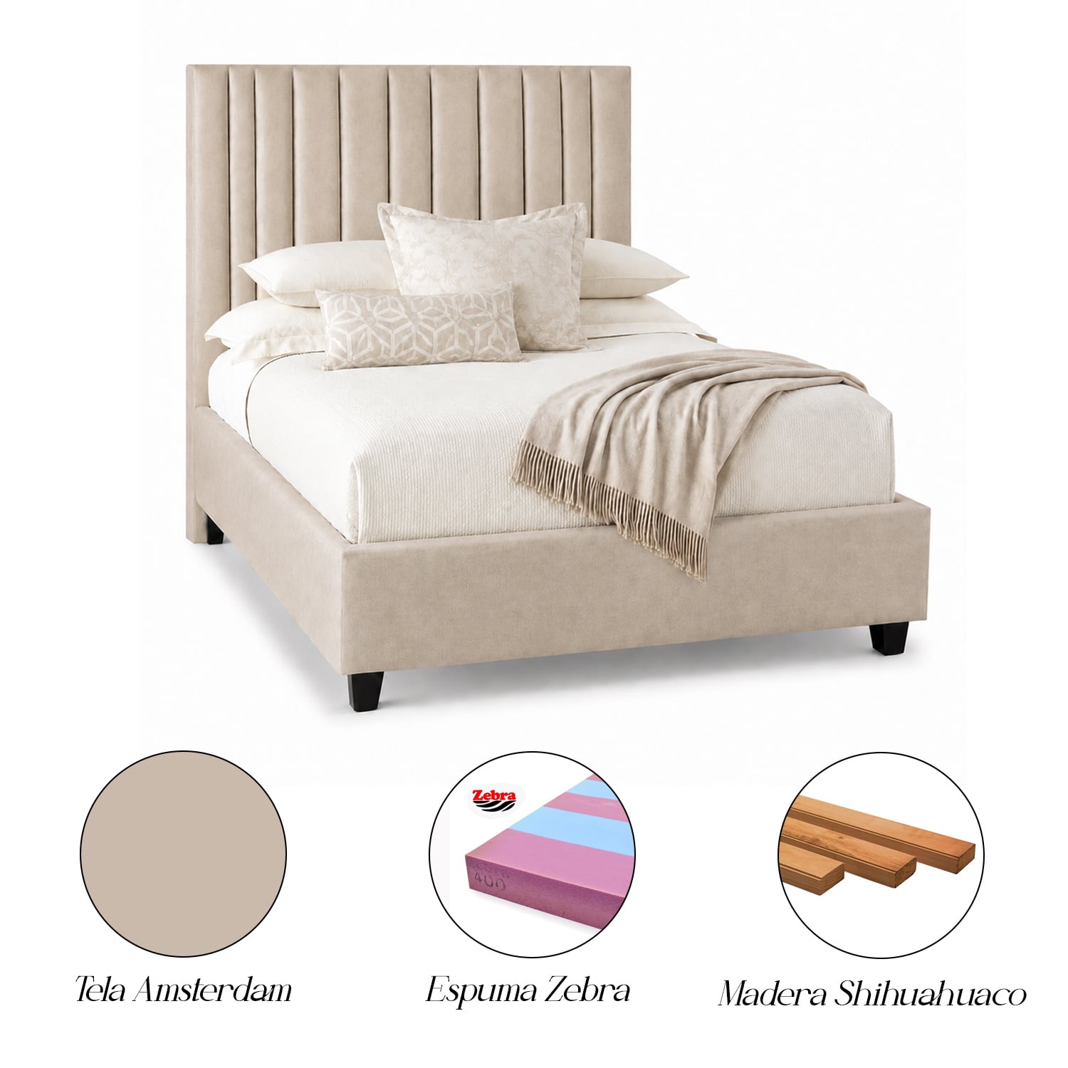 CAMA TAPIZADA LISTÓN ABBA BEIGE QUEEN - 5