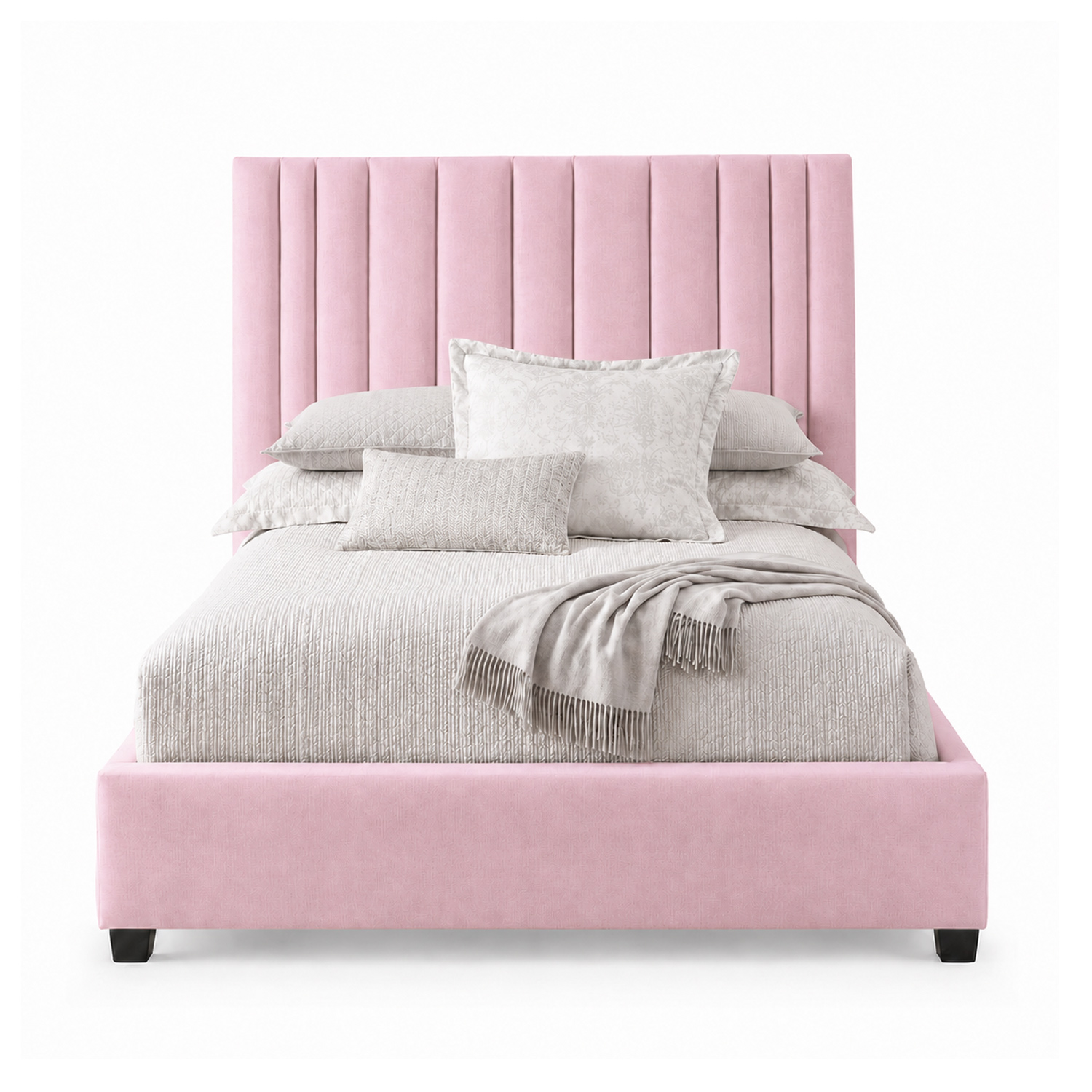 CAMA TAPIZADA LISTÓN ABBA PALO ROSA 1.5 PLZ - 1