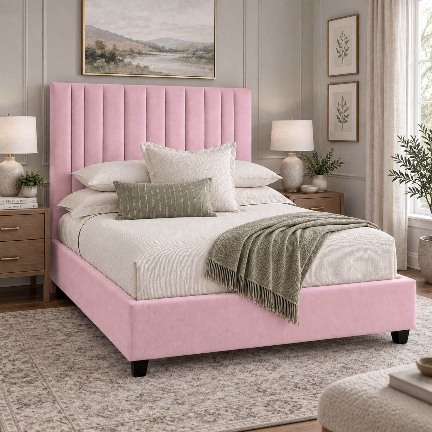 CAMA TAPIZADA LISTÓN ABBA PALO ROSA 1.5 PLZ - 3