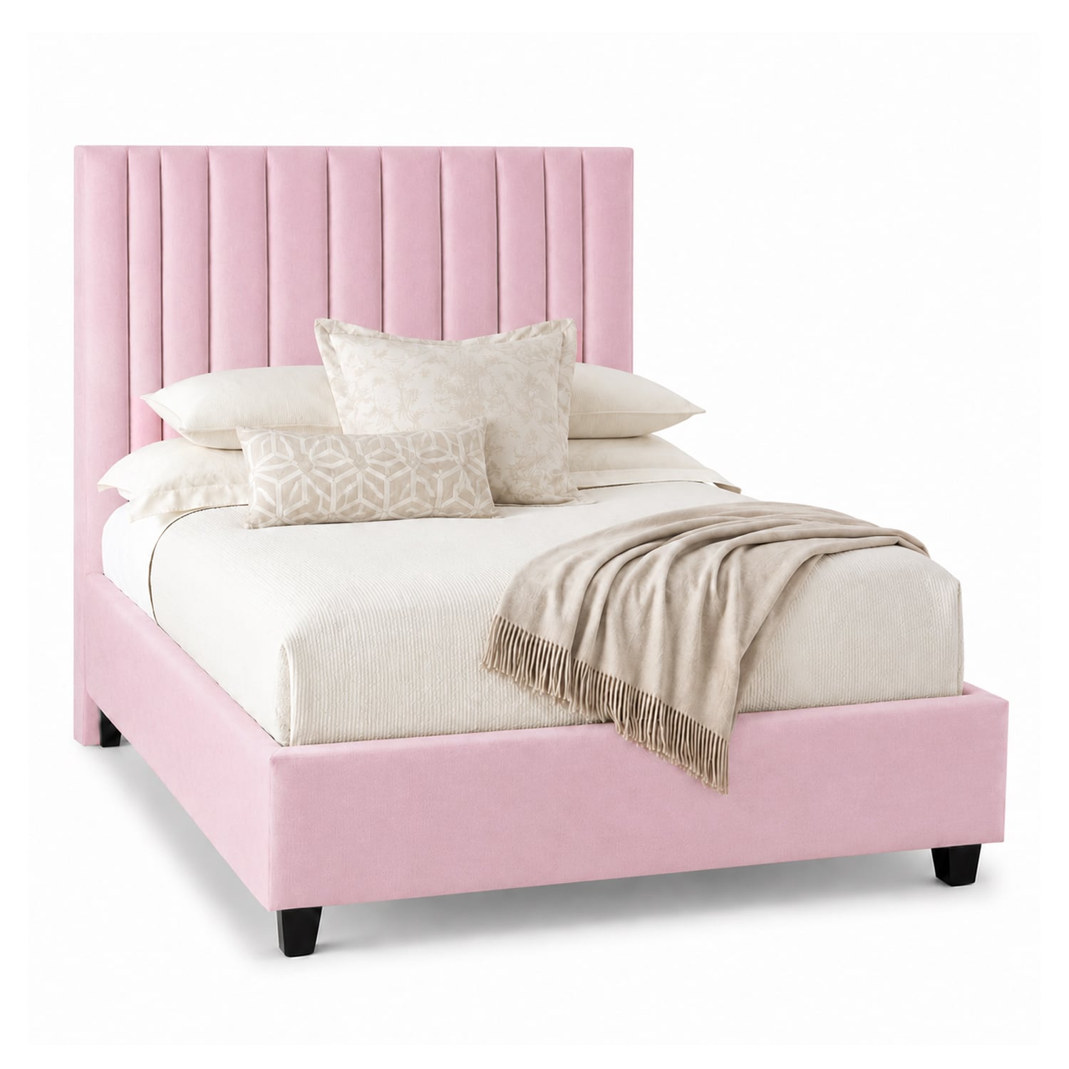 CAMA TAPIZADA LISTÓN ABBA PALO ROSA QUEEN - 2
