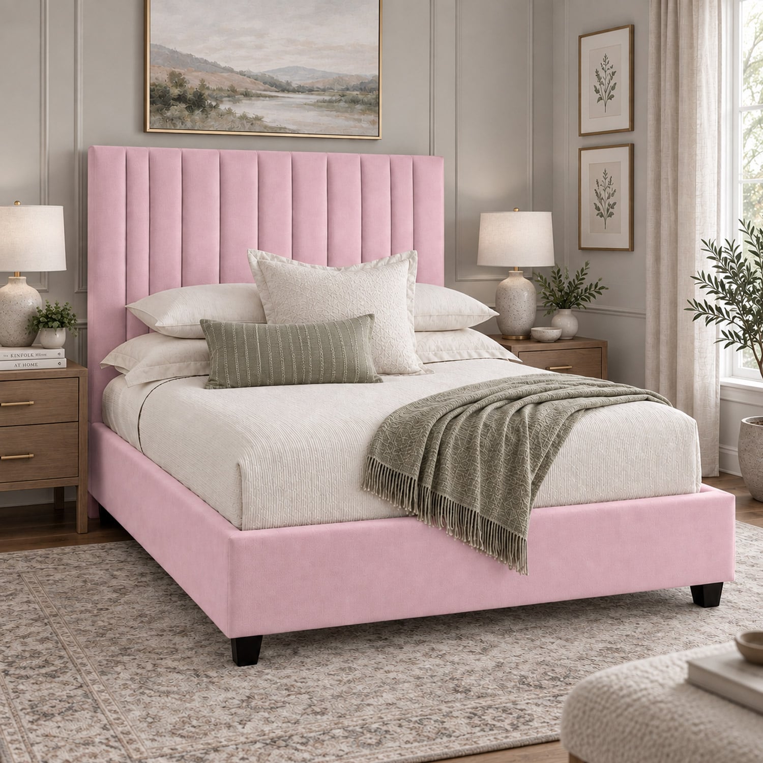 CAMA TAPIZADA LISTÓN ABBA PALO ROSA QUEEN - 3