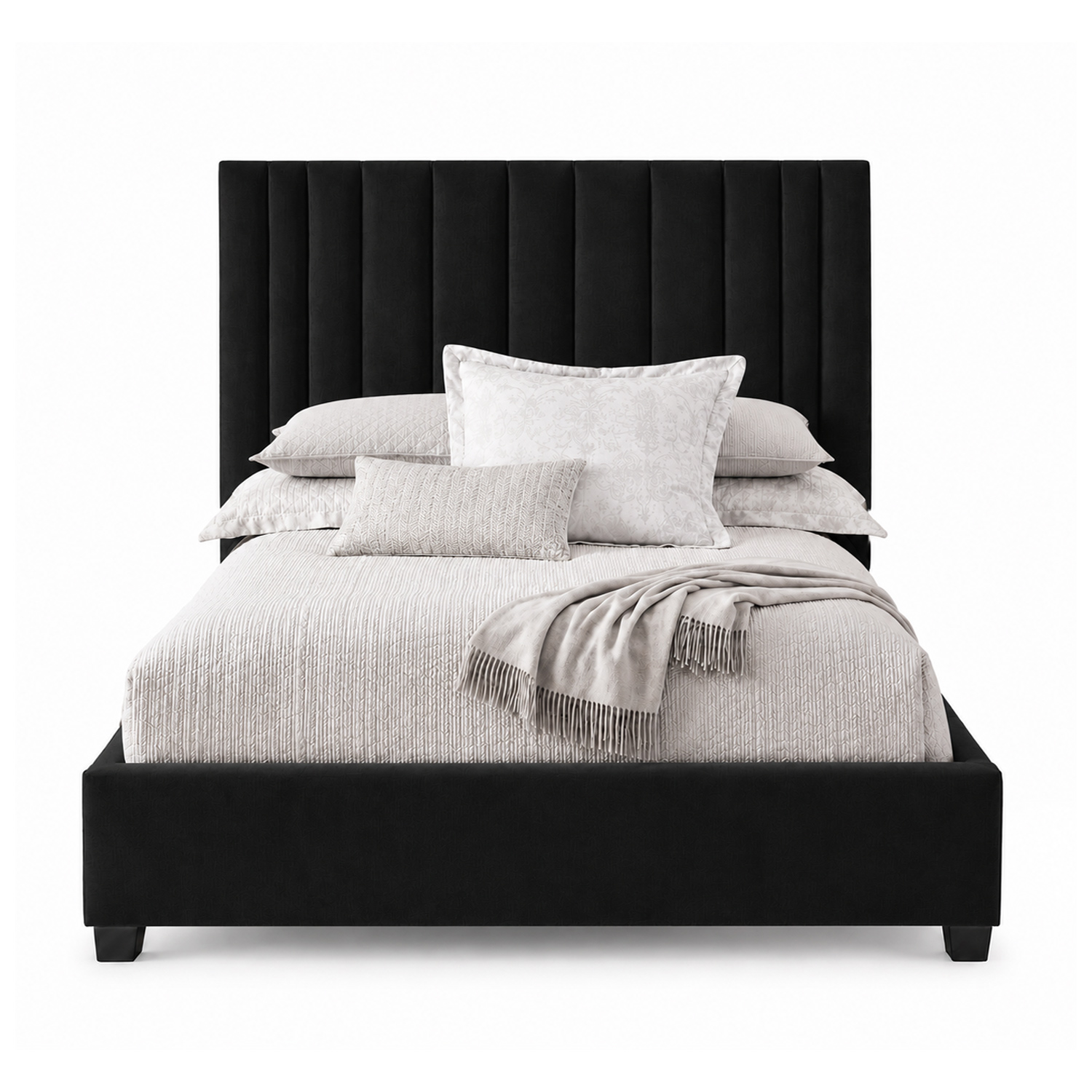 CAMA TAPIZADA LISTÓN ABBA NEGRO 1.5 PLZ - 1