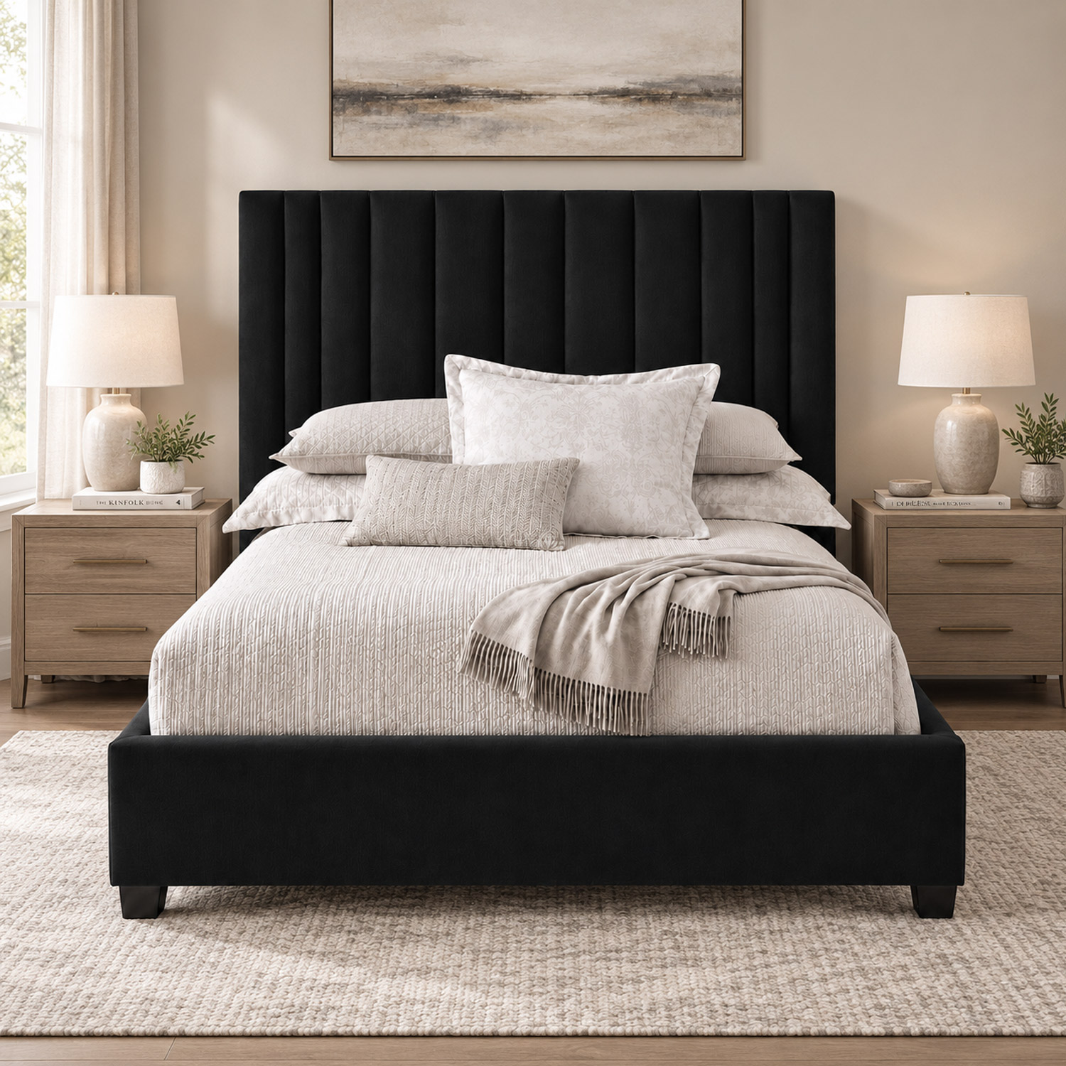 CAMA TAPIZADA LISTÓN ABBA NEGRO 1.5 PLZ - 3