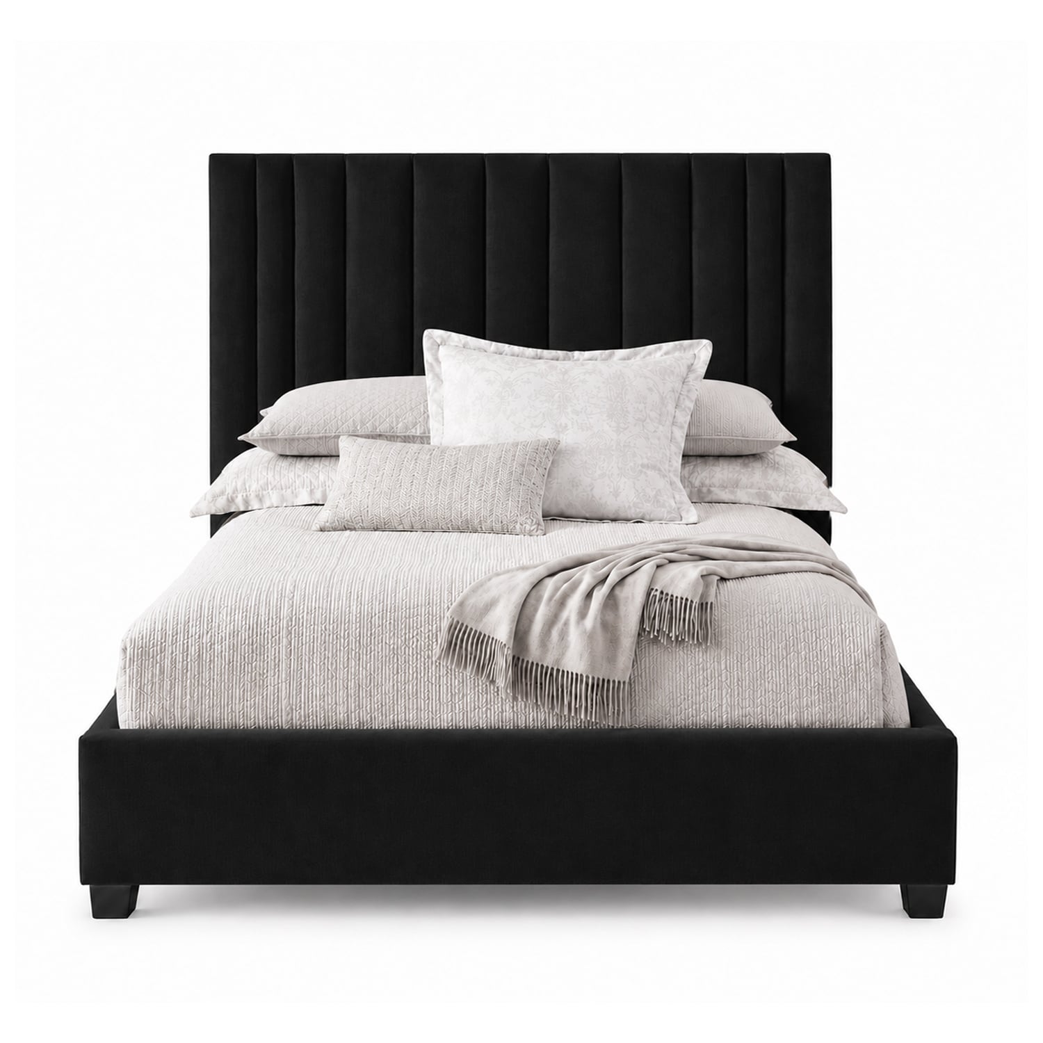 CAMA TAPIZADA LISTÓN ABBA NEGRO QUEEN - 1