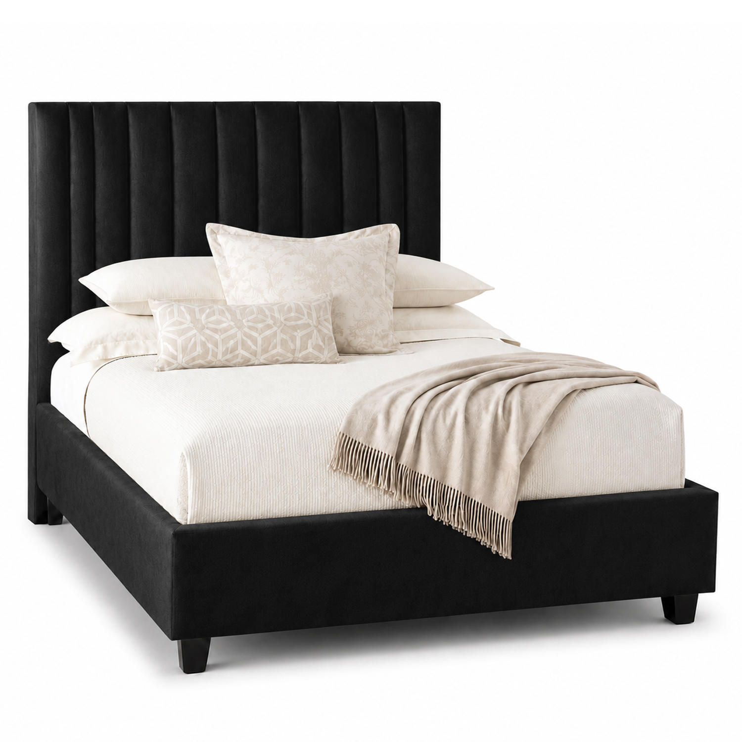 CAMA TAPIZADA LISTÓN ABBA NEGRO QUEEN - 2