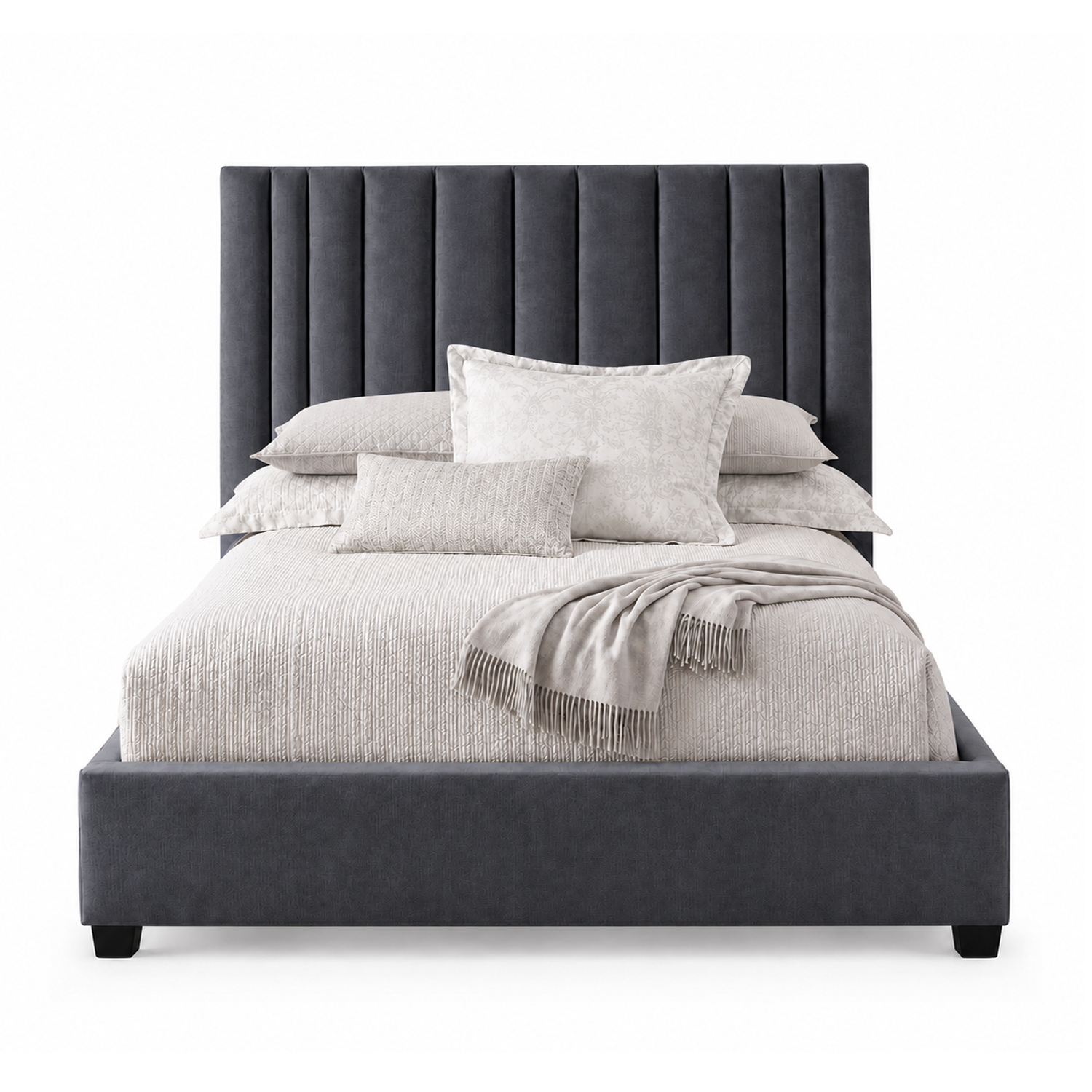 CAMA TAPIZADA LISTÓN ABBA GRIS OSCURO 1.5 PLZ - 1
