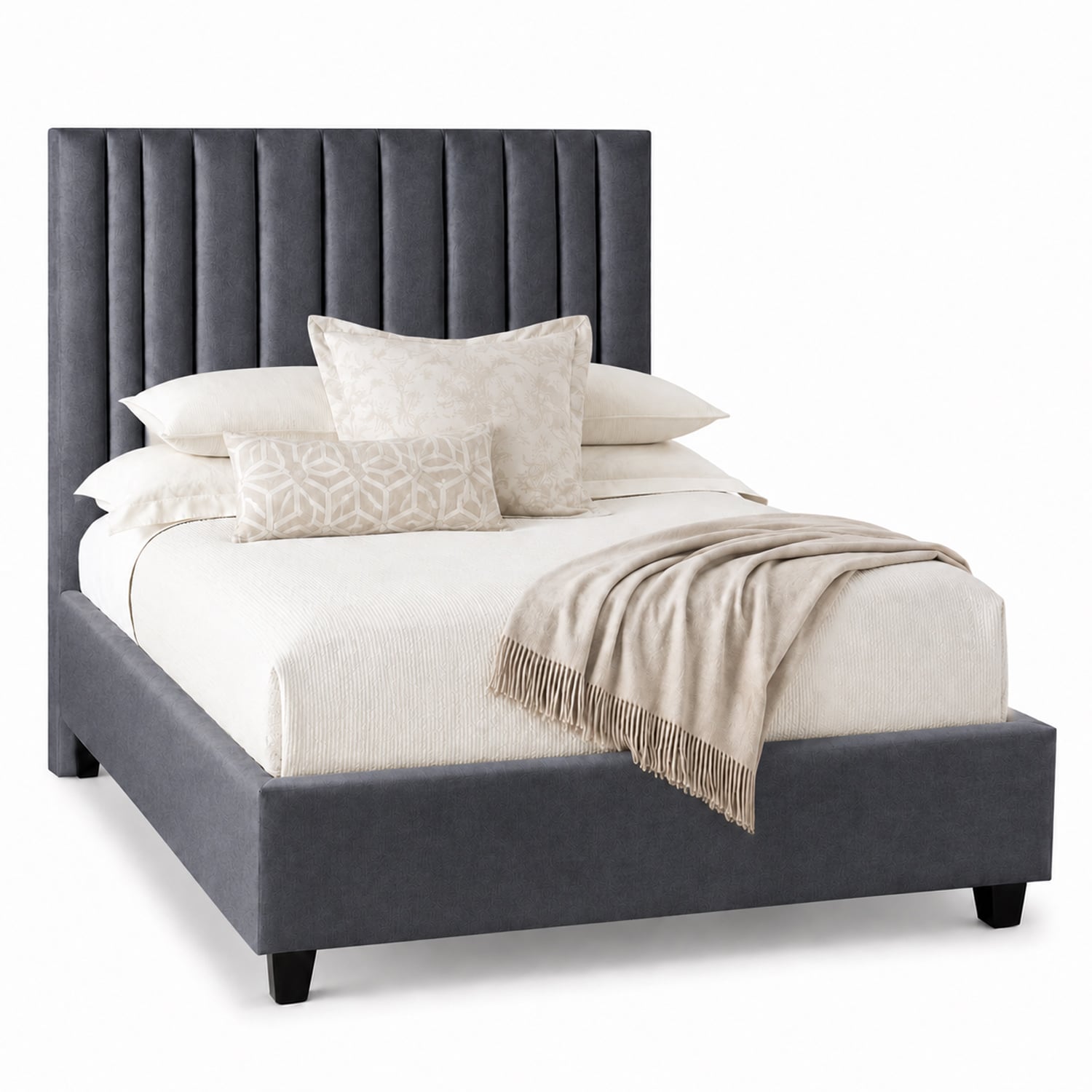 CAMA TAPIZADA LISTÓN ABBA GRIS OSCURO QUEEN - 2