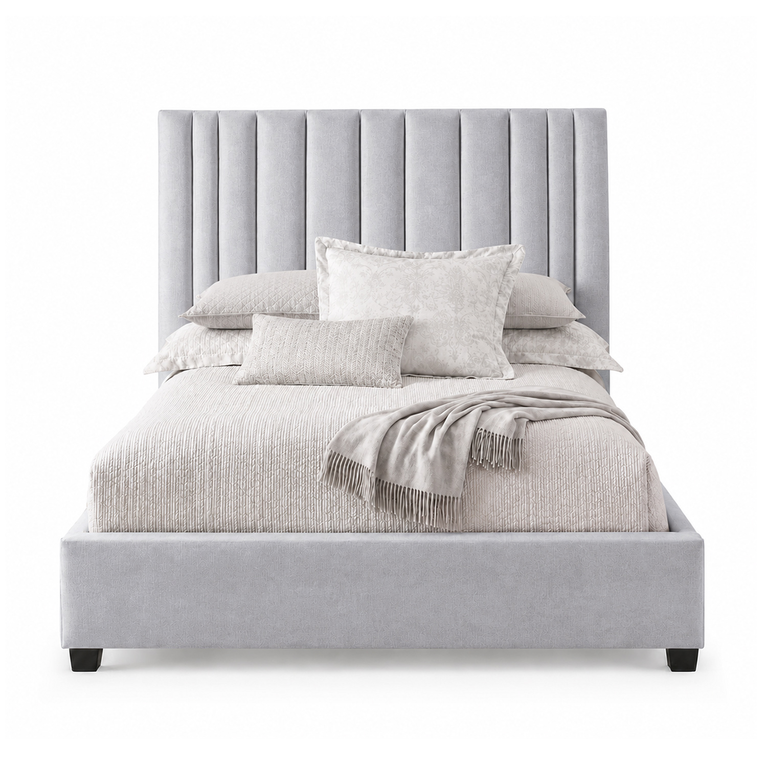 CAMA TAPIZADA LISTÓN ABBA GRIS CLARO 1.5 PLZ - 1