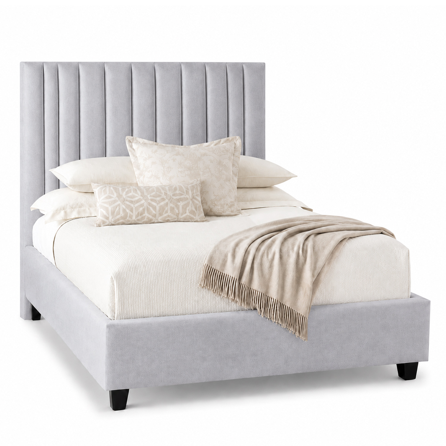 CAMA TAPIZADA LISTÓN ABBA GRIS CLARO 1.5 PLZ - 2
