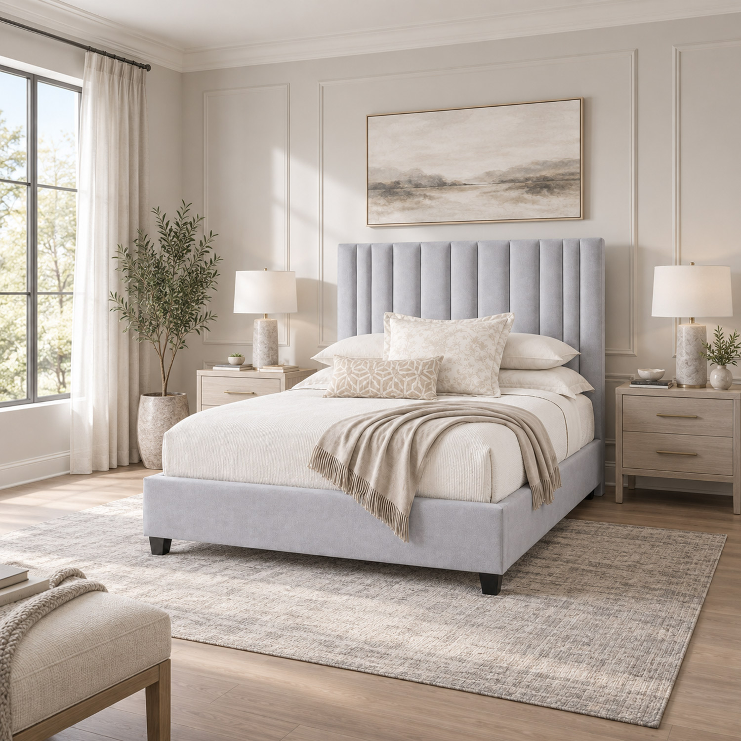 CAMA TAPIZADA LISTÓN ABBA GRIS CLARO 1.5 PLZ - 3