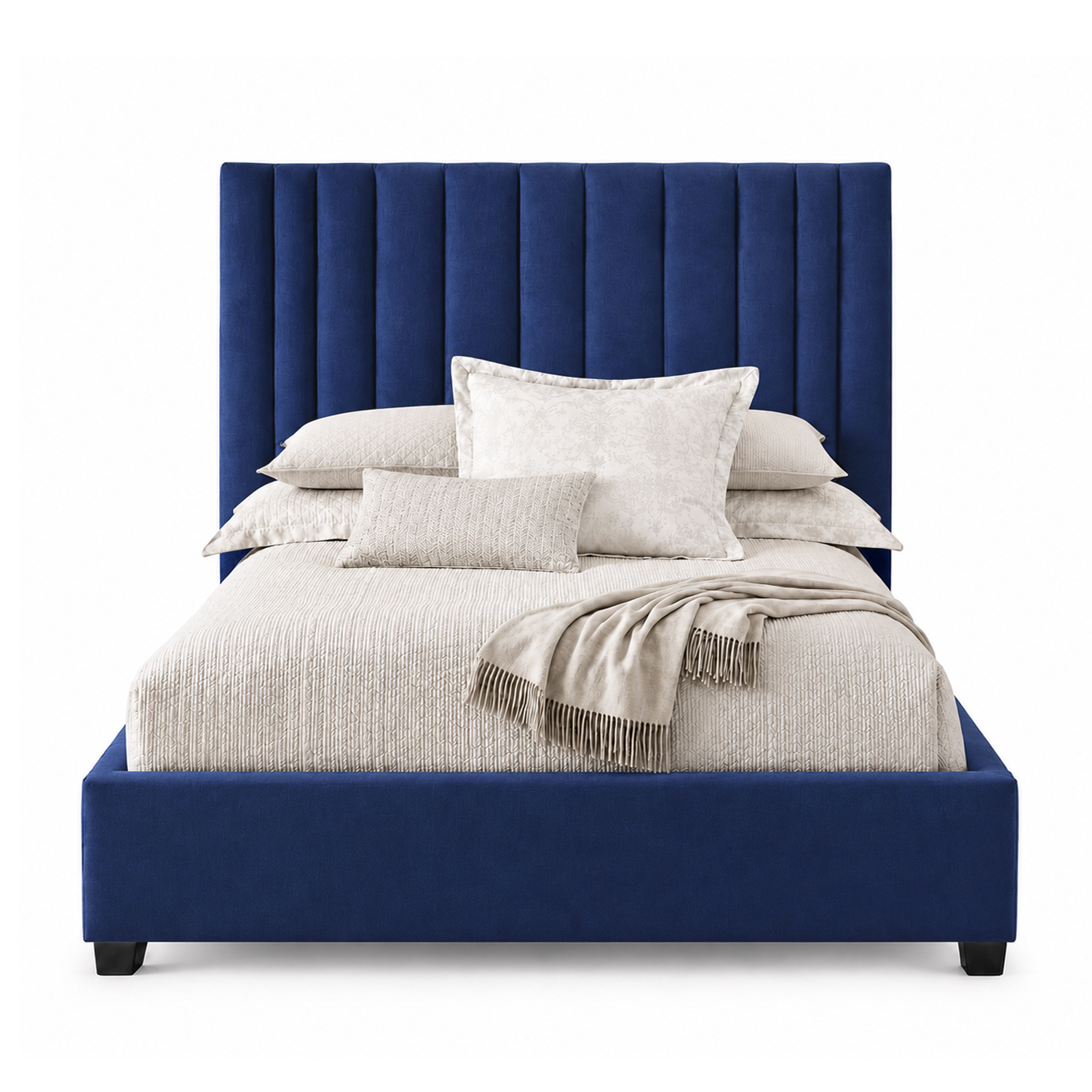 CAMA TAPIZADA LISTÓN ABBA AZUL 1.5 PLZ - 1