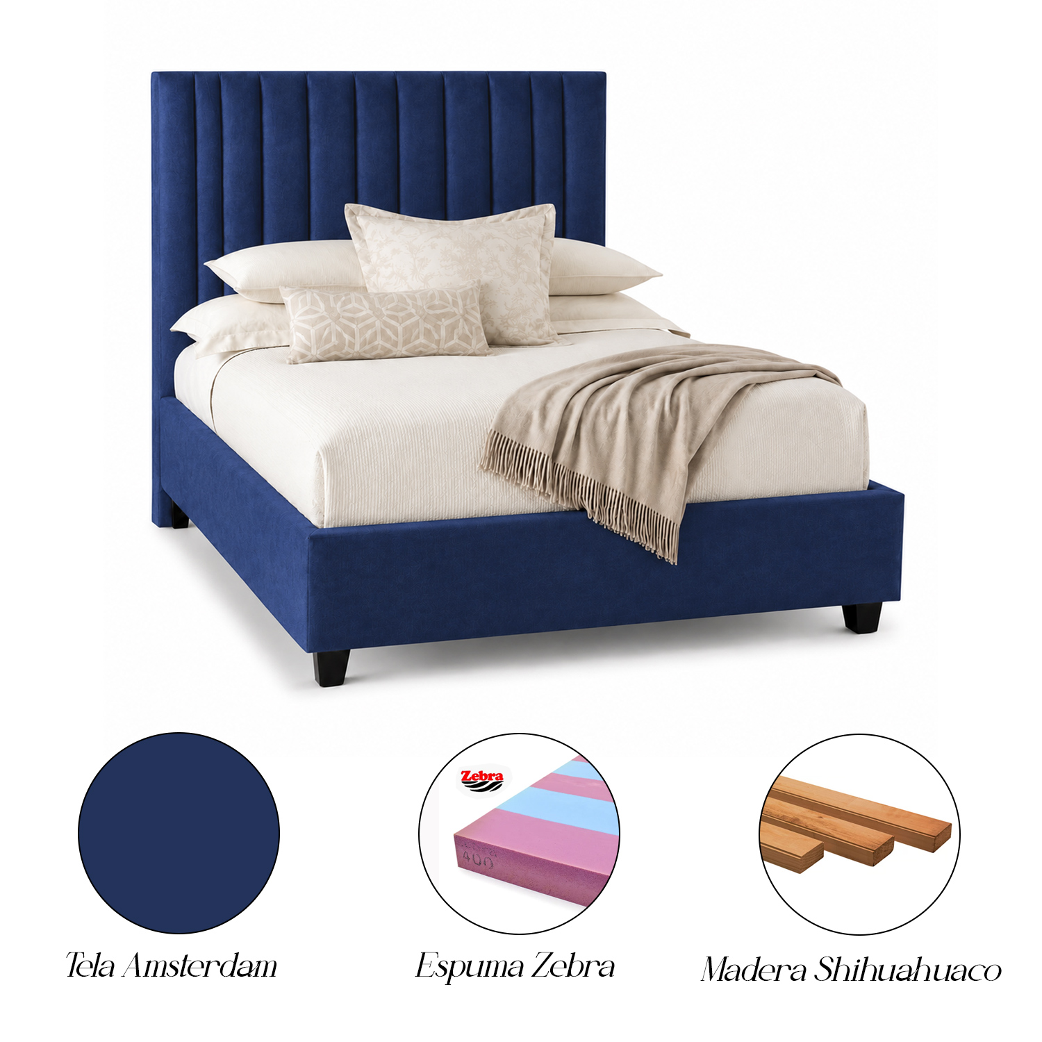CAMA TAPIZADA LISTÓN ABBA AZUL 1.5 PLZ - 4