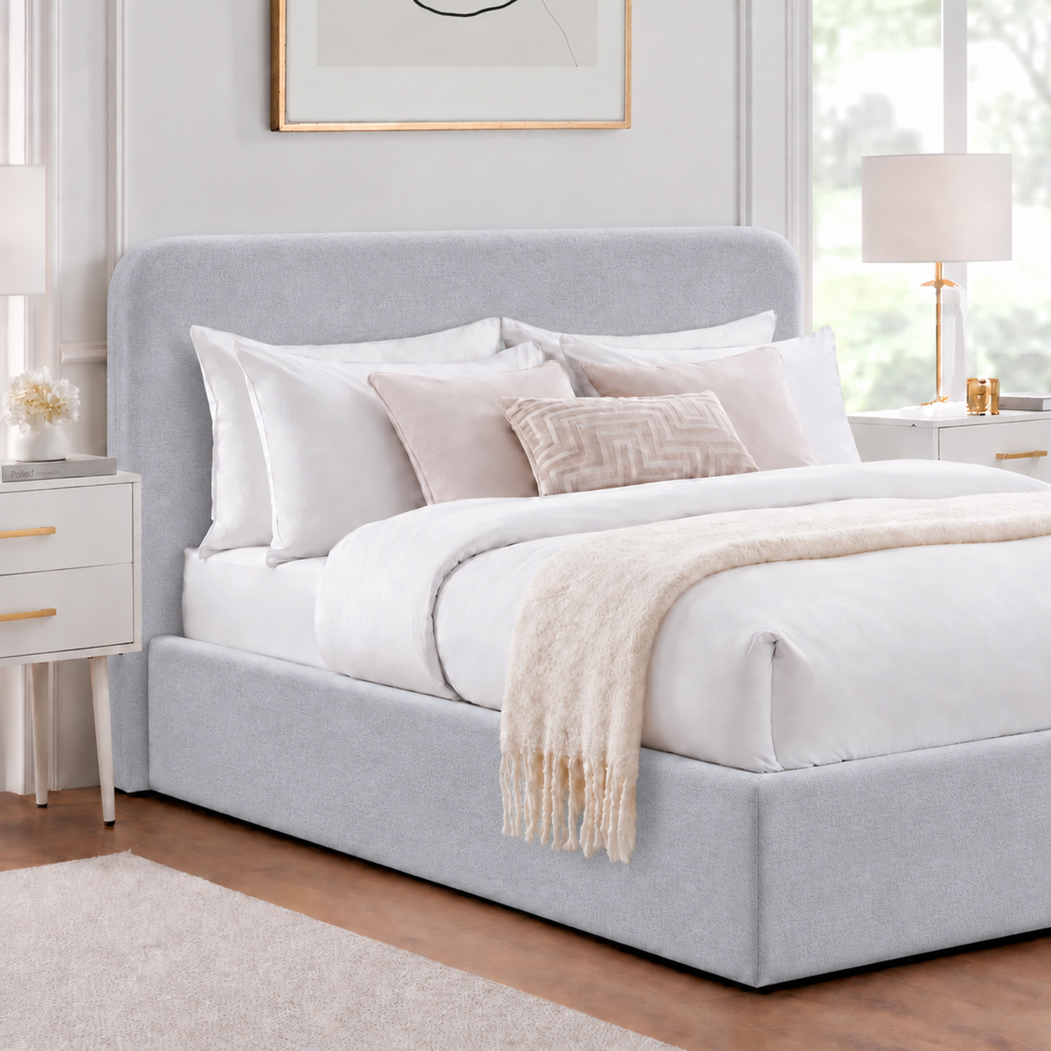 CAMA TAPIZADA LISA GALA CURVO PLATA 1.5 PLZ - 2