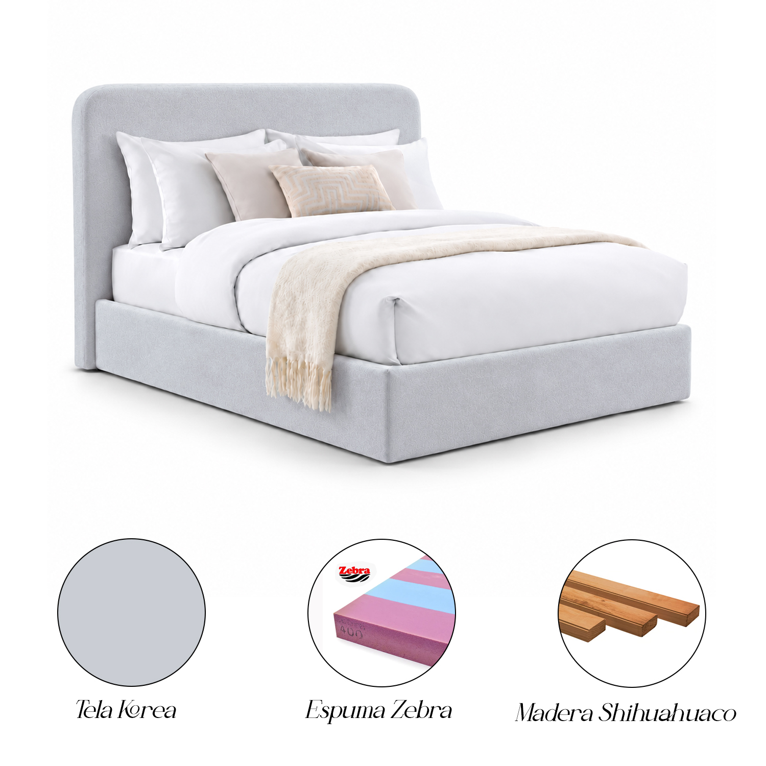 CAMA TAPIZADA LISA GALA CURVO PLATA 1.5 PLZ - 5