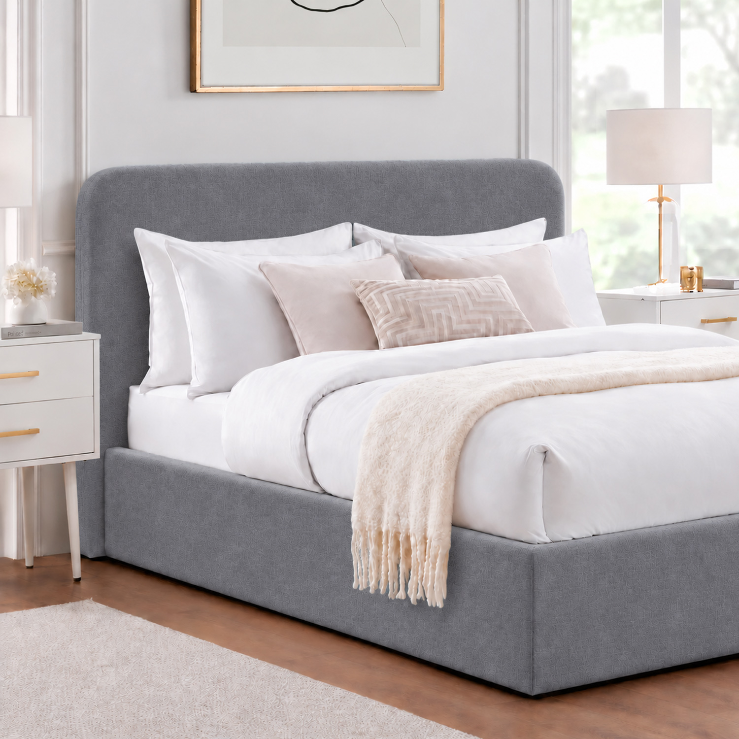 CAMA TAPIZADA LISA GALA CURVO GRIS 1.5 PLZ - 2