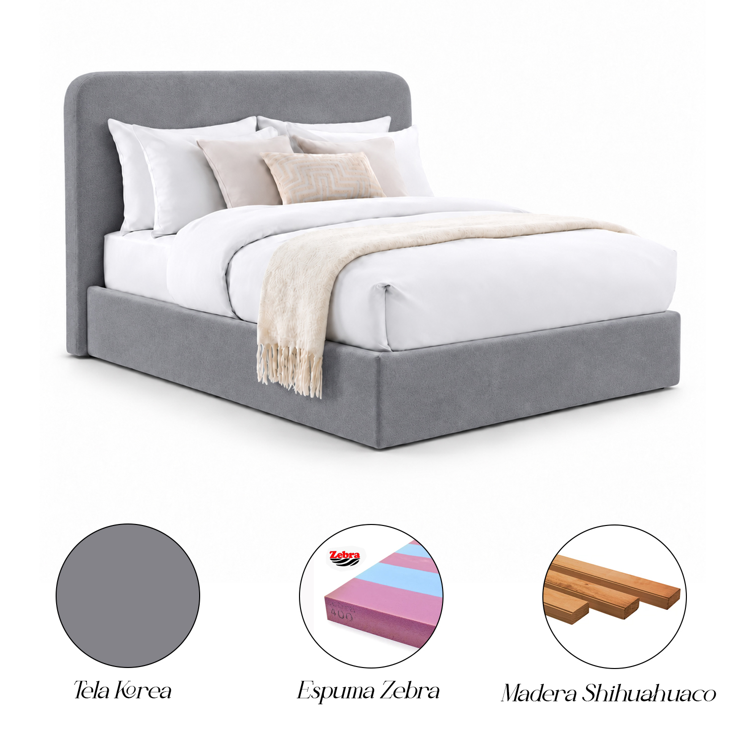 CAMA TAPIZADA LISA GALA CURVO GRIS 1.5 PLZ - 5