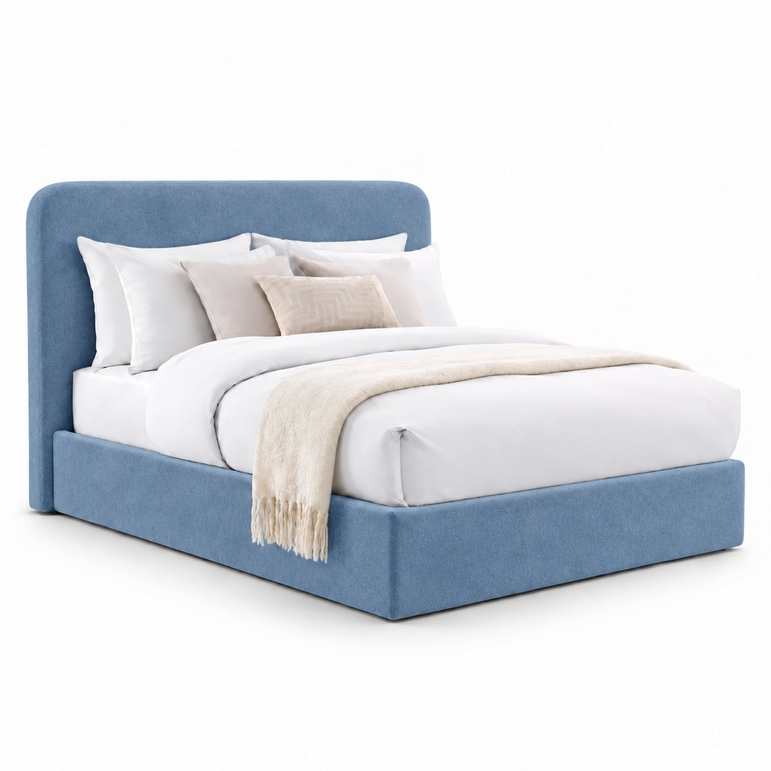 CAMA TAPIZADA LISA GALA CURVO AZUL 1.5 PLZ - 1