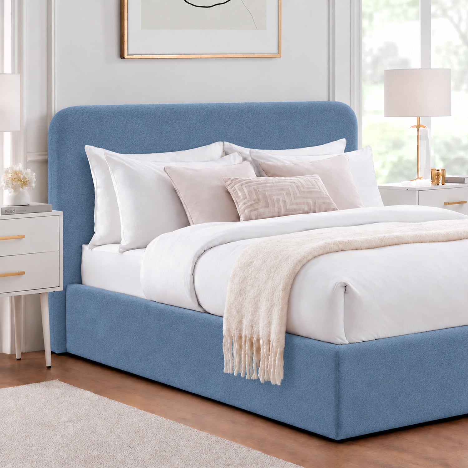 CAMA TAPIZADA LISA GALA CURVO AZUL 1.5 PLZ - 2