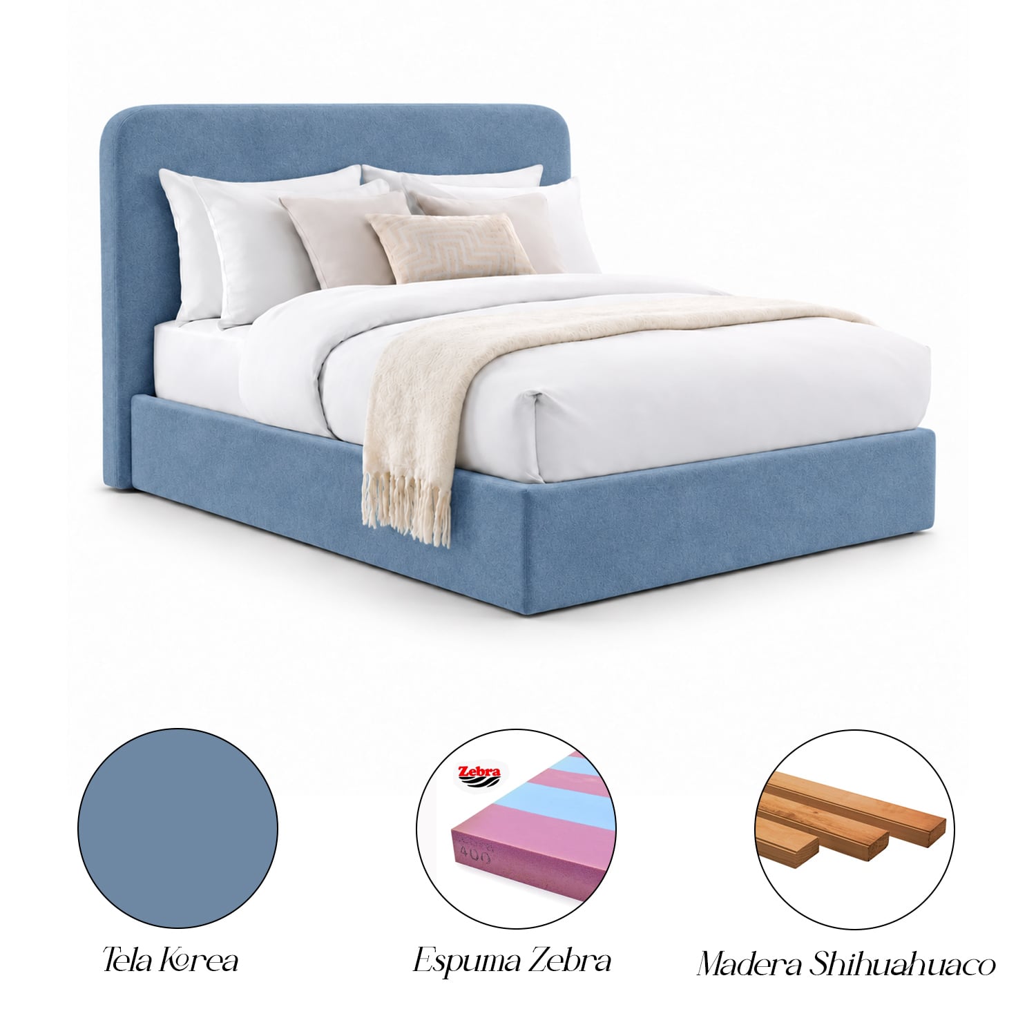 CAMA TAPIZADA LISA GALA CURVO AZUL 1.5 PLZ - 5