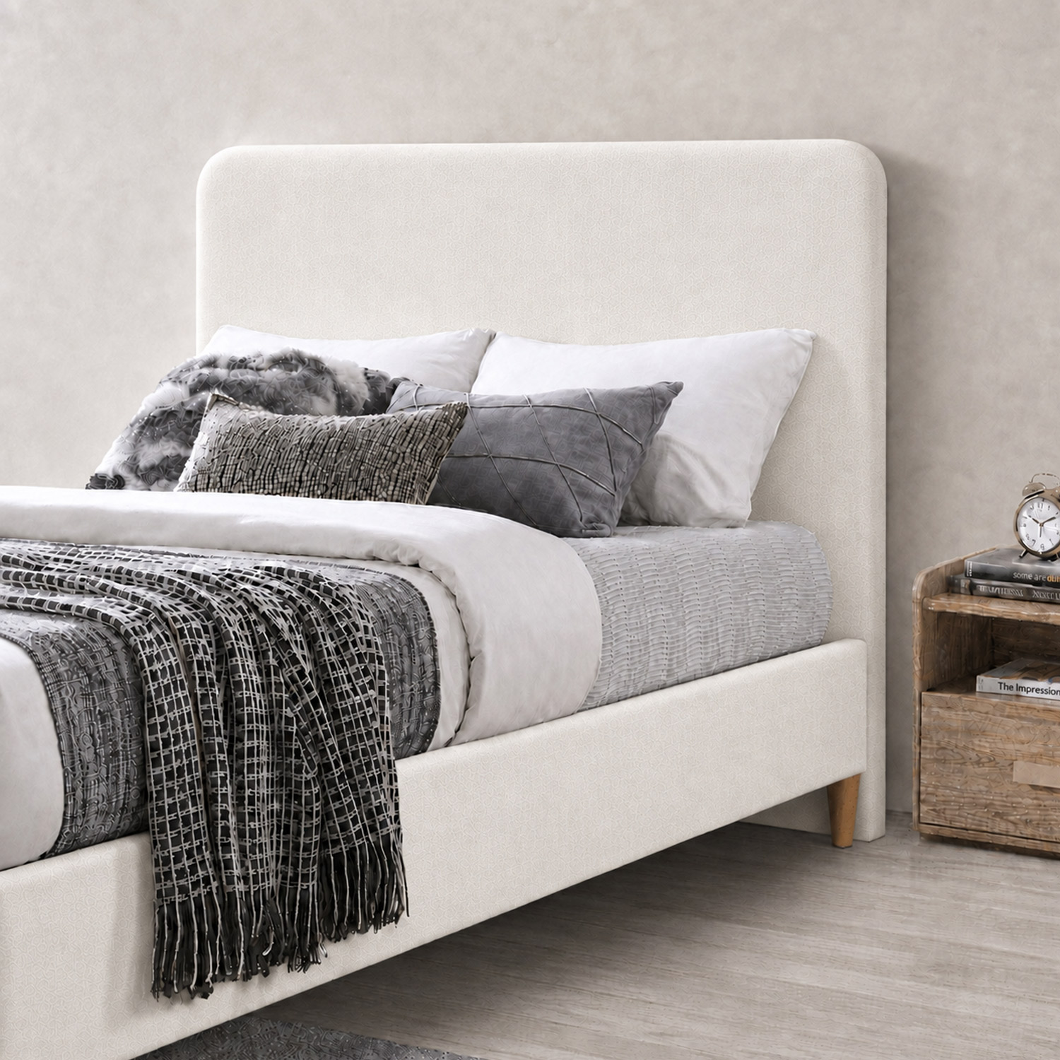 CAMA LEMUEBLE TAPIZADA LISA CURVO CRUDO 1.5 PLZ - 3