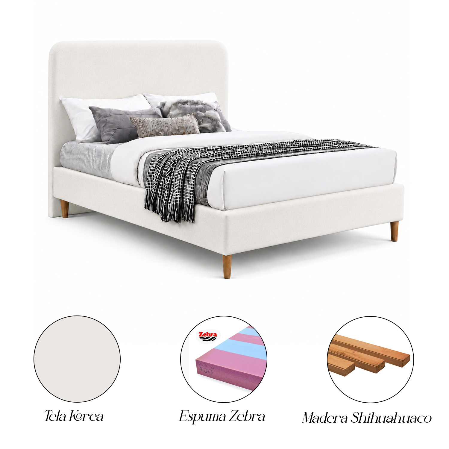 CAMA LEMUEBLE TAPIZADA LISA CURVO CRUDO 1.5 PLZ - 6