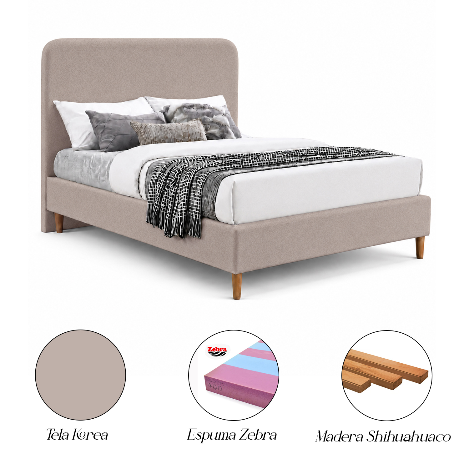 CAMA LEMUEBLE TAPIZADA LISA CURVO TRIGO 1.5 PLZ - 6