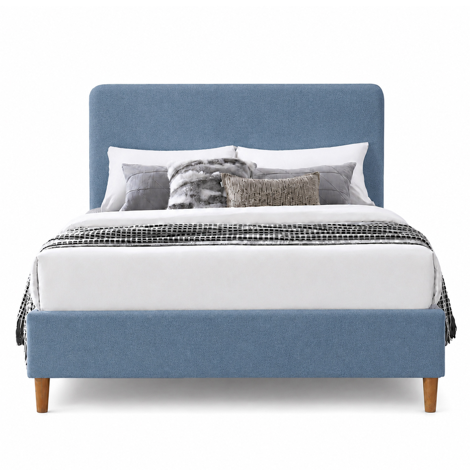 CAMA LEMUEBLE TAPIZADA LISA CURVO AZUL 1.5 PLZ - 1