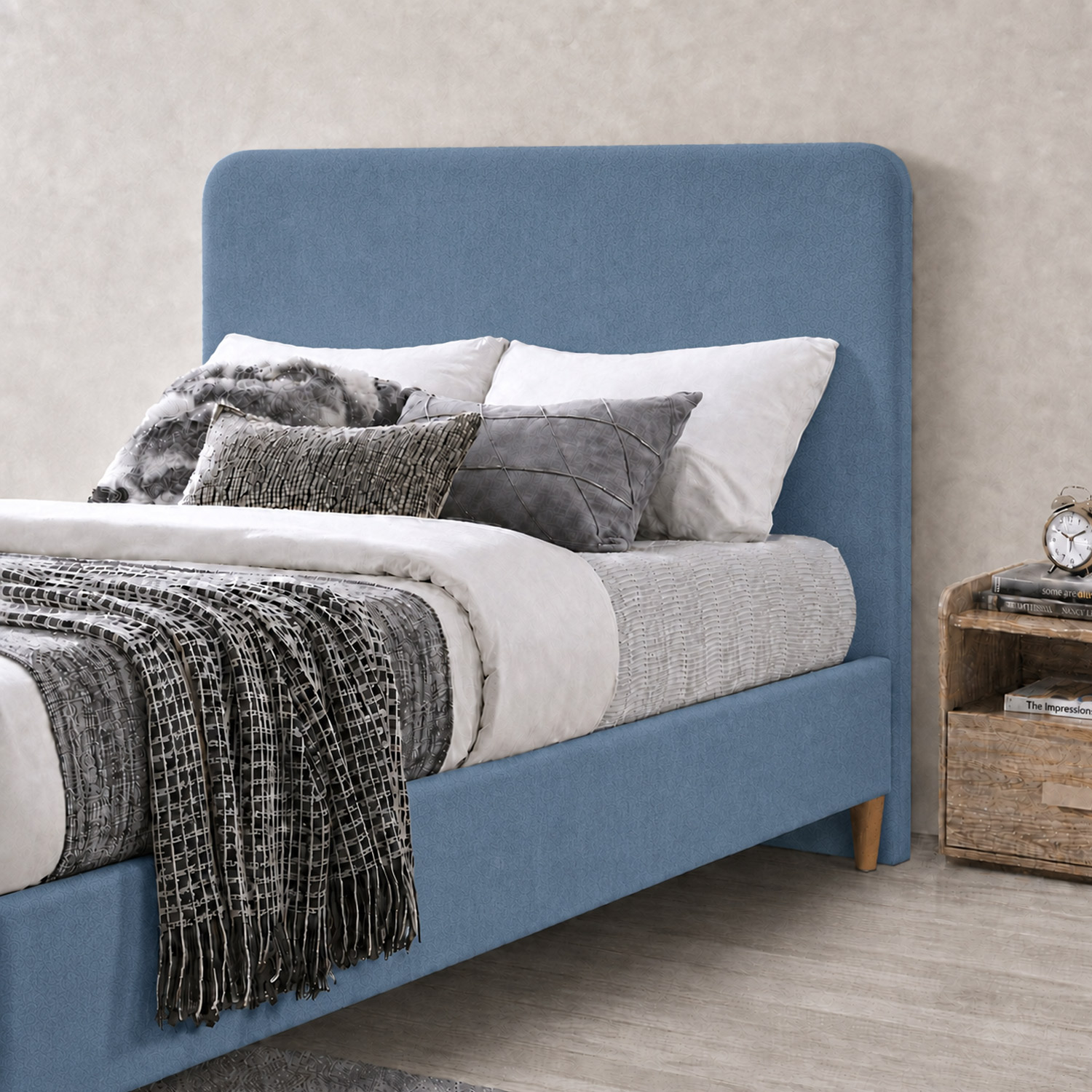 CAMA LEMUEBLE TAPIZADA LISA CURVO AZUL 1.5 PLZ - 3