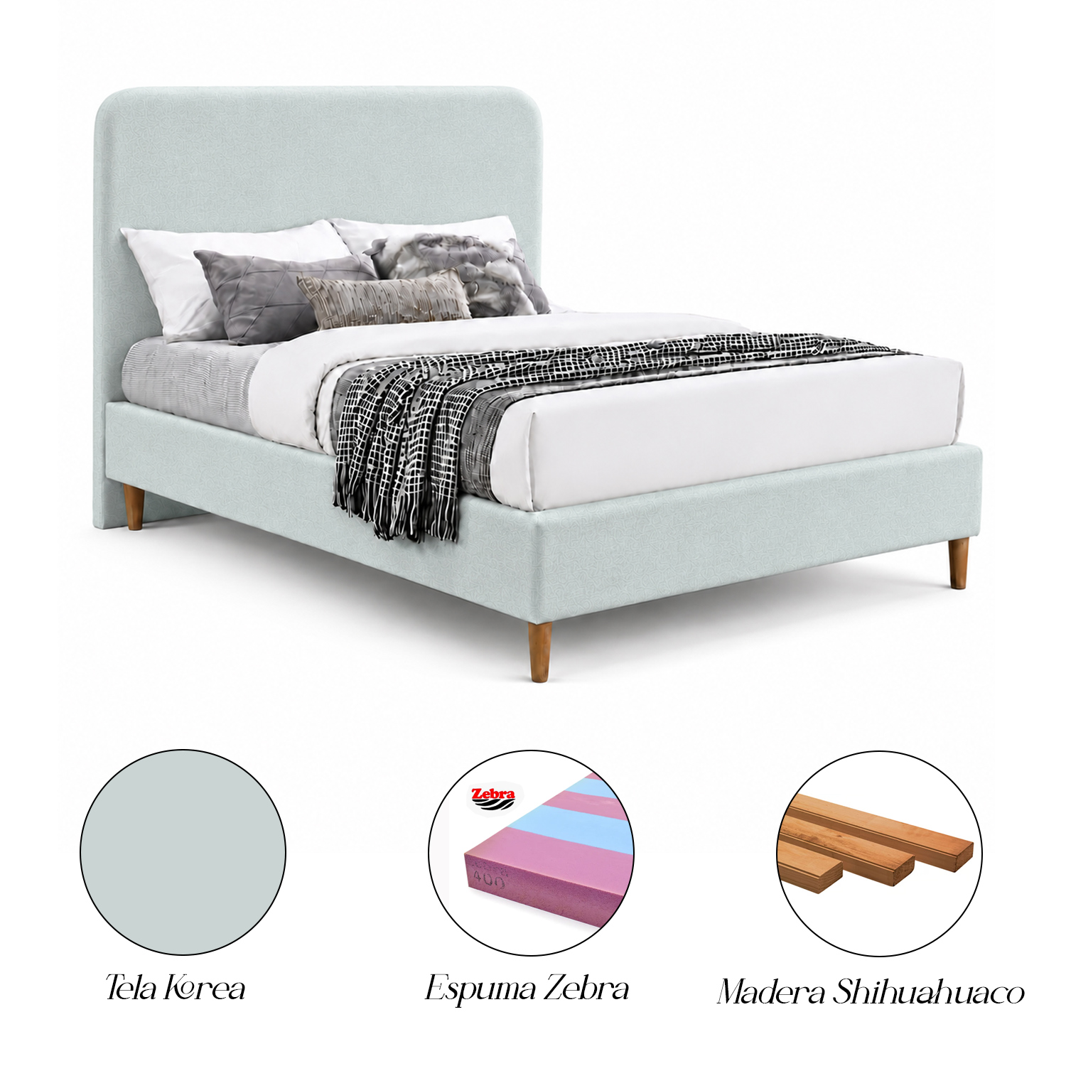 CAMA LEMUEBLE TAPIZADA LISA CURVO MENTA 1.5 PLZ - 6