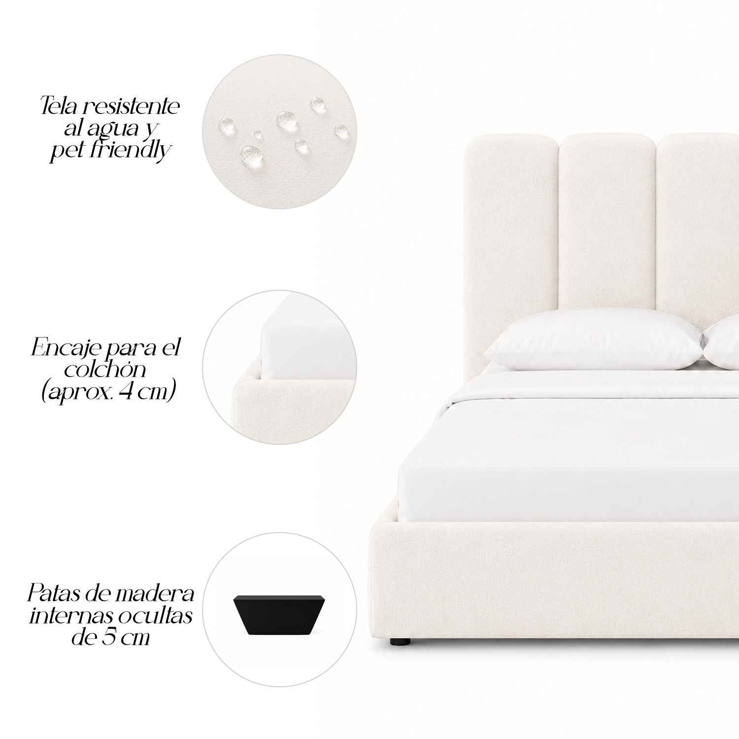 CAMA TAPIZADA LISTÓN SIENNA CRUDO 1.5 PLZ - 4
